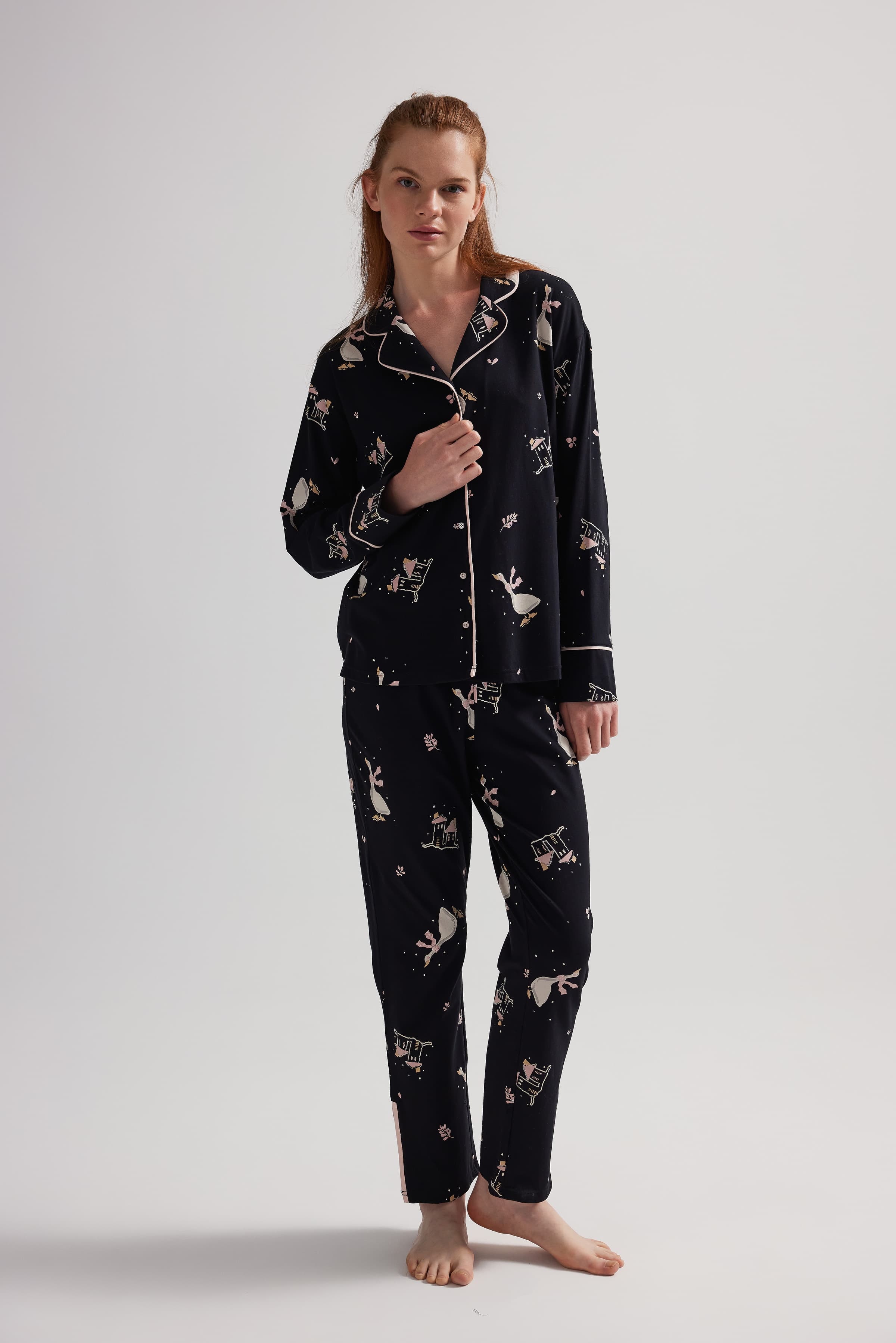 Women's White Printed Cotton Pajama Set — view 4