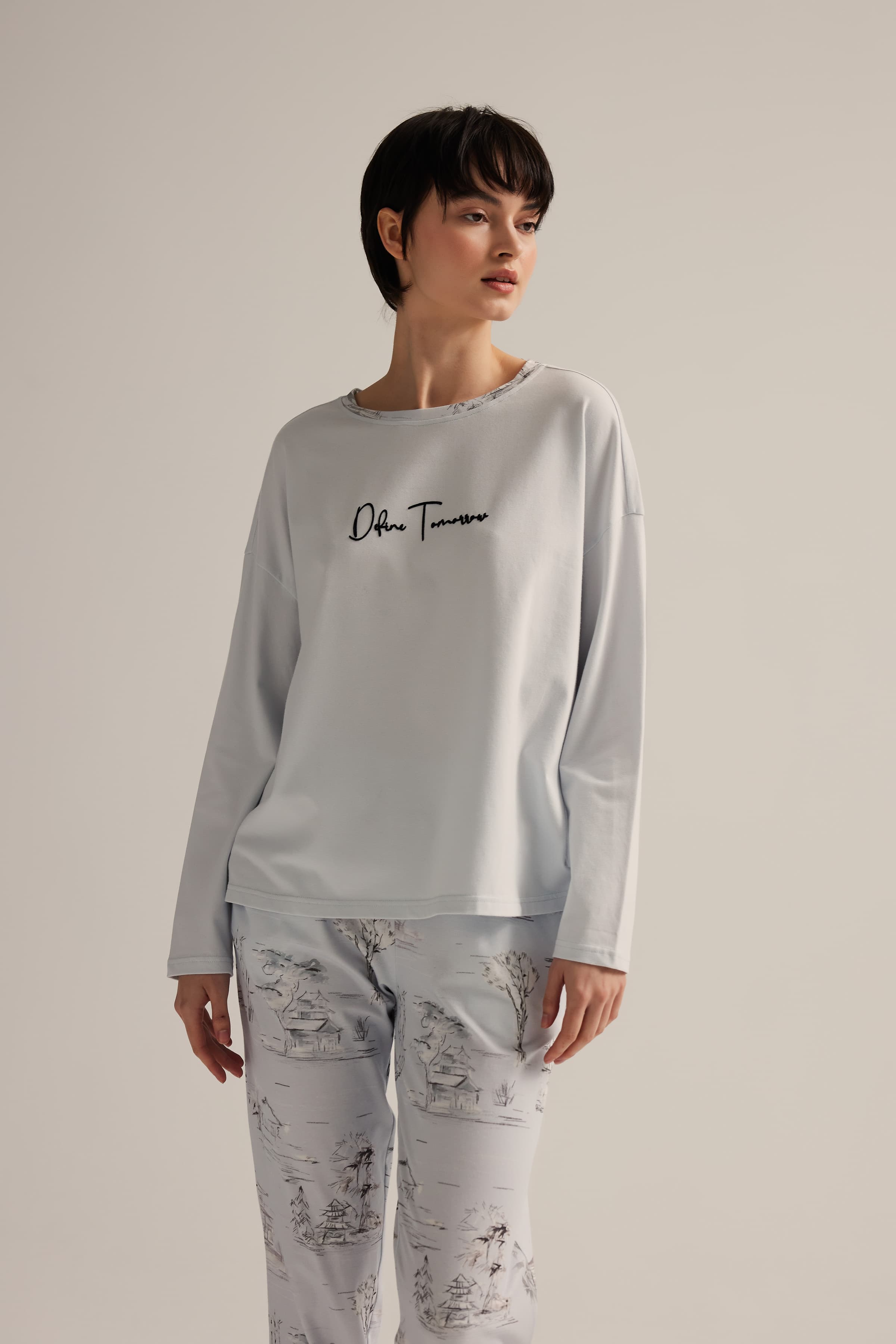 Women's Blue Cotton Pajama Top — view 1