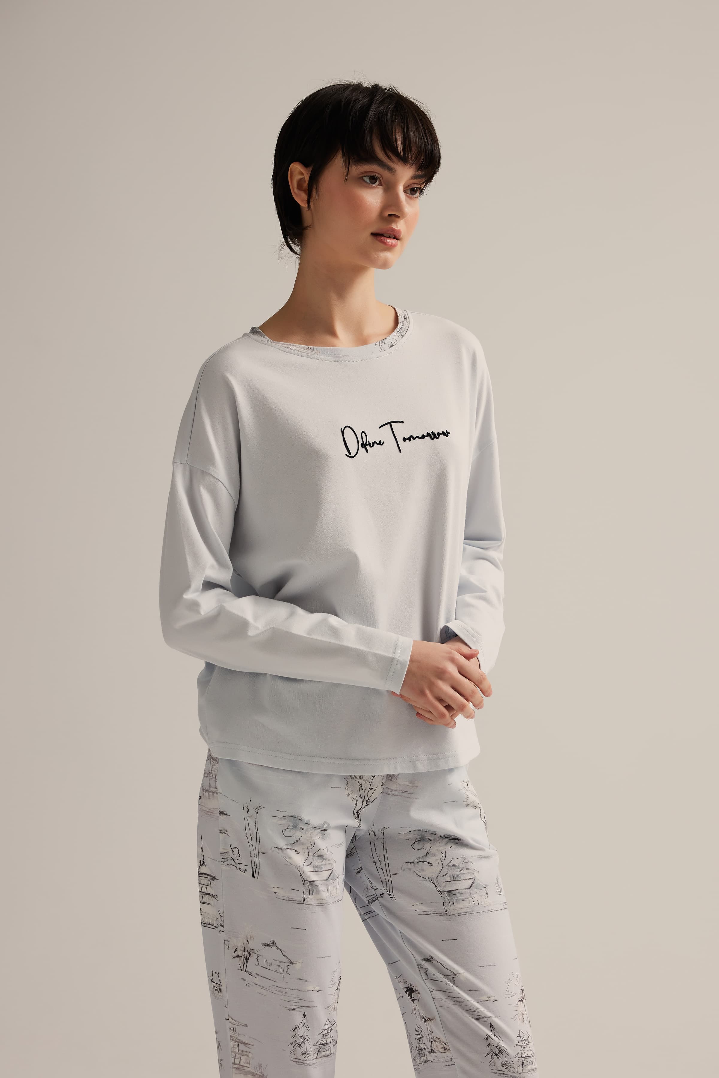 Women's Blue Cotton Pajama Top — view 2