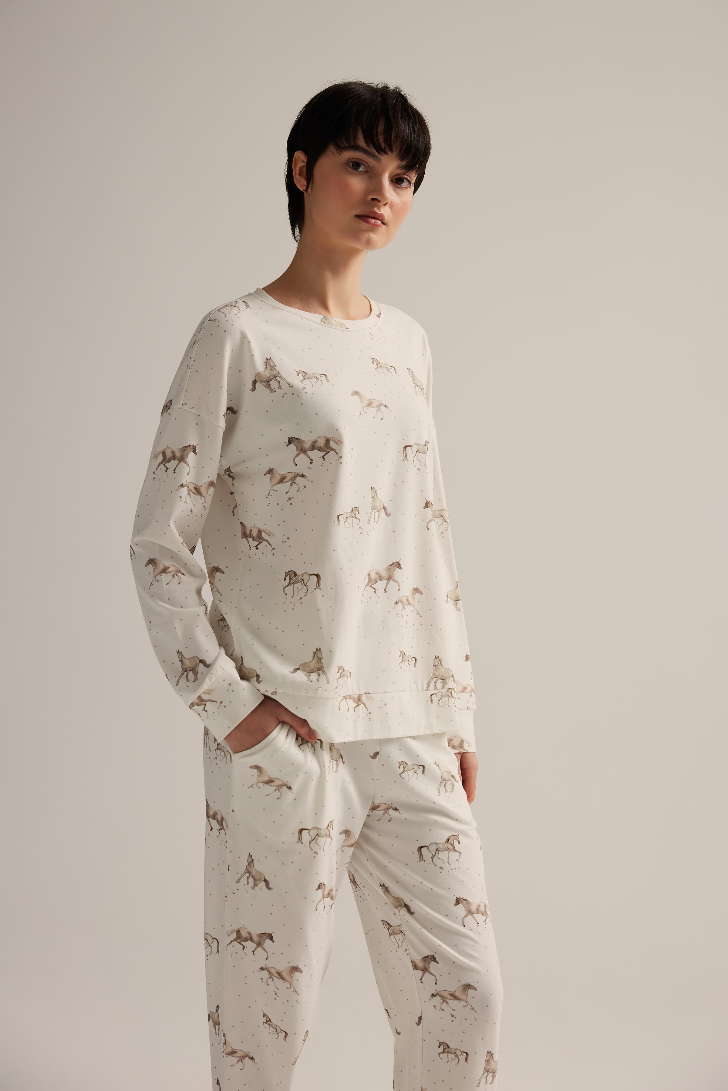 Women's Brown Printed Cotton Pajama Top — view 1