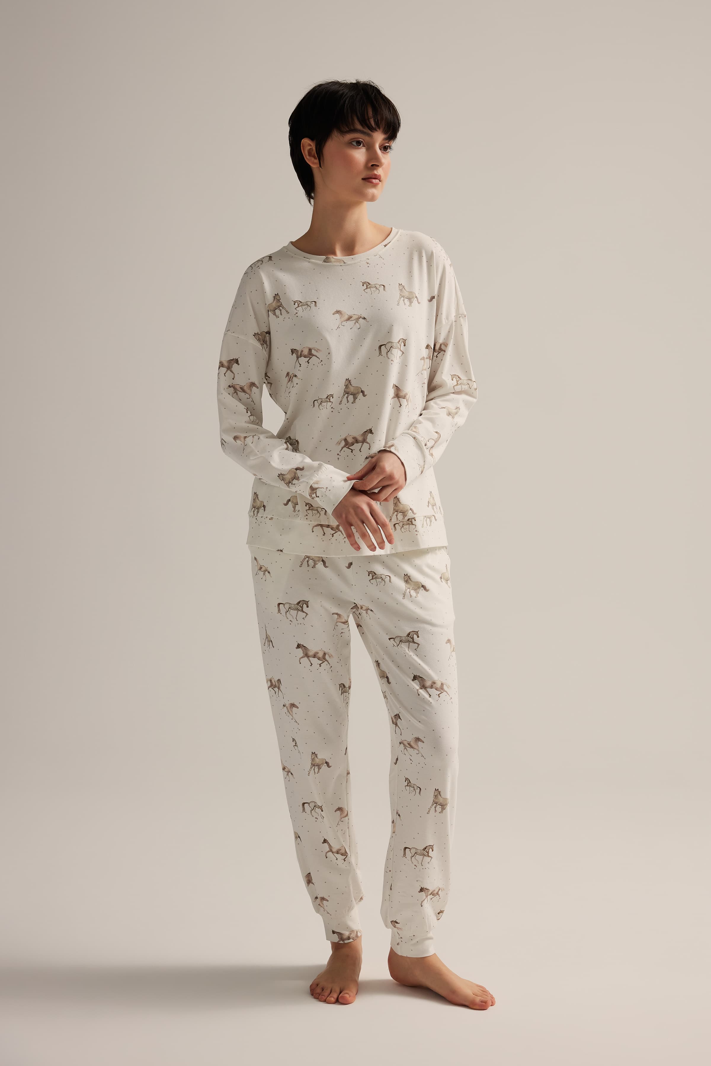 Women's Brown Printed Cotton Pajama Top — view 2