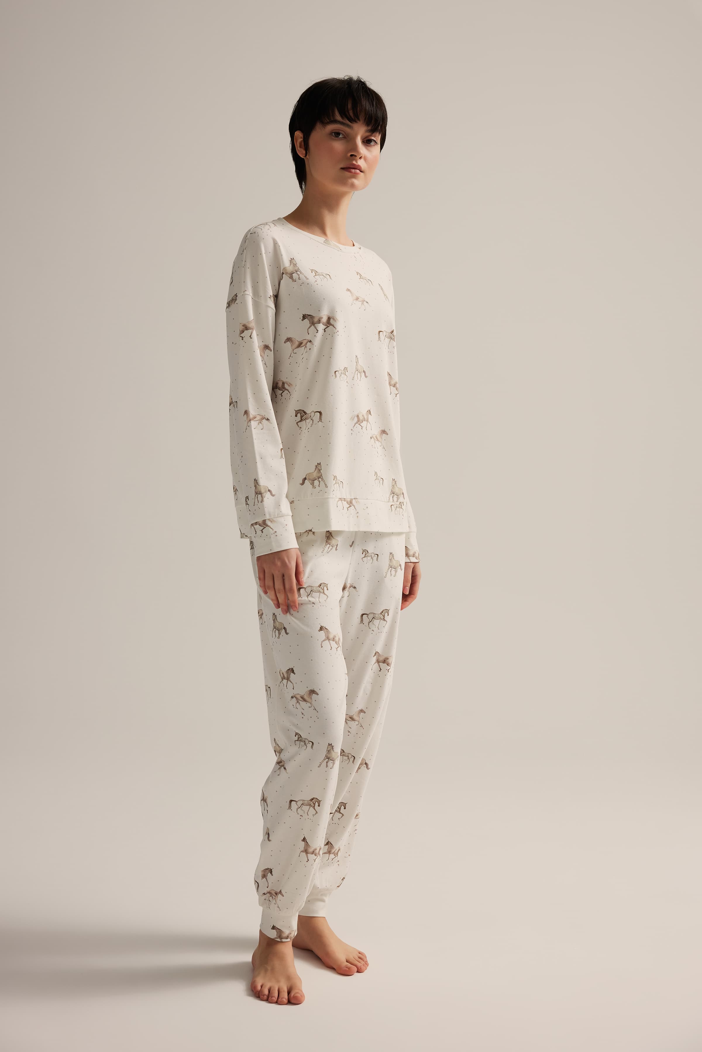 Women's Brown Printed Cotton Pajama Top — view 3
