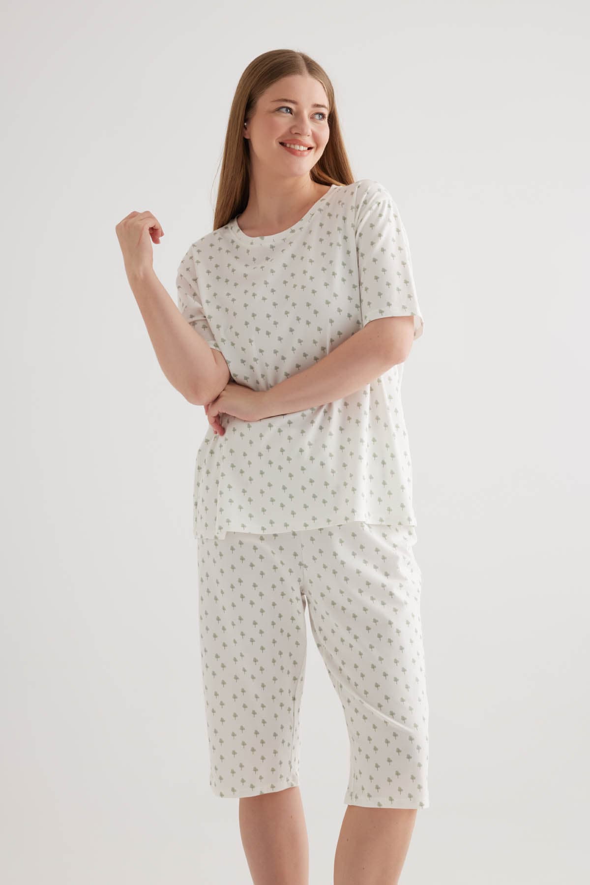 Women's Green Printed Cotton Pajama Top — view 1