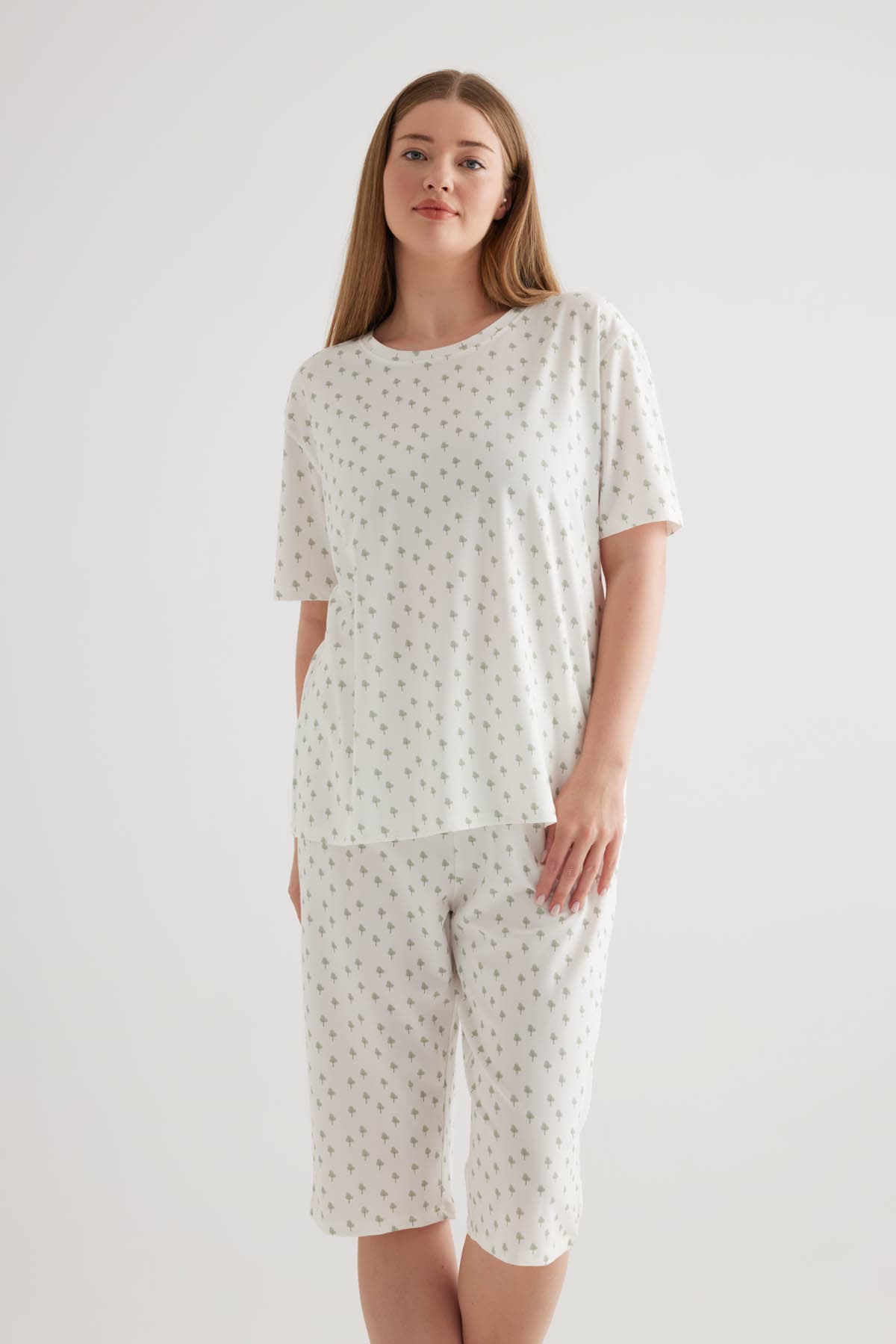 Women's Green Printed Cotton Pajama Top — view 2