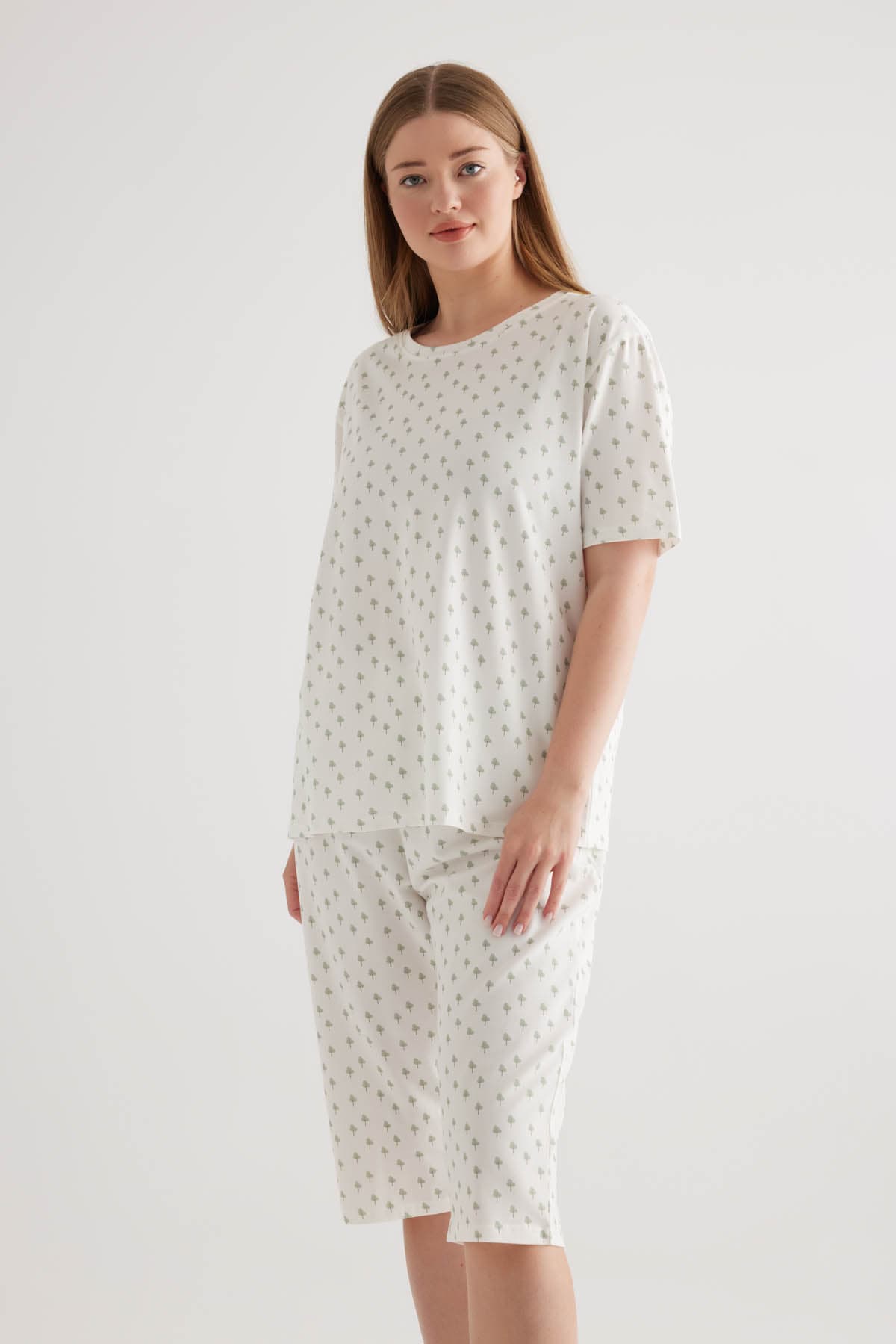 Women's Green Printed Cotton Pajama Top — view 3
