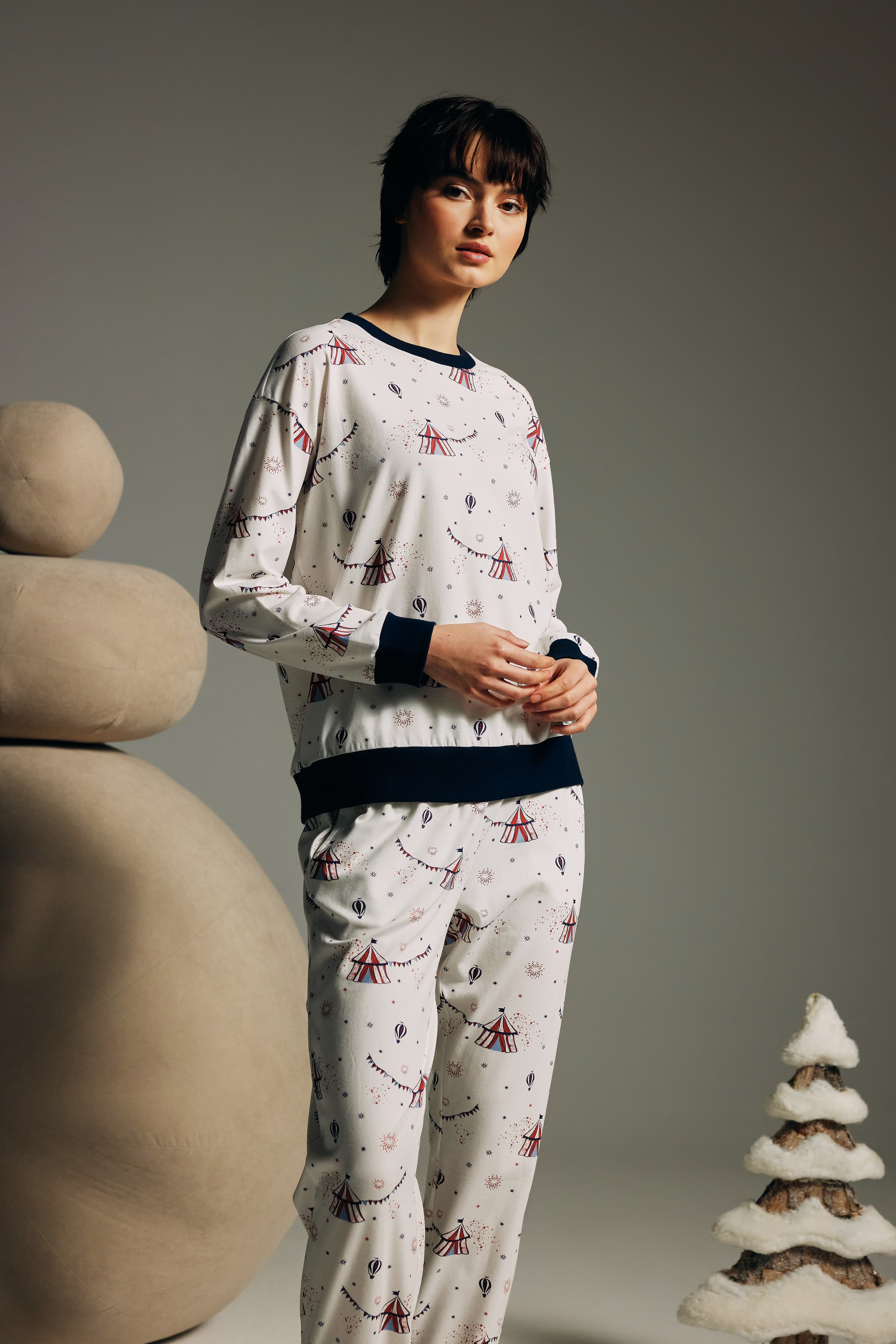 Women's Red Printed Cotton Pajama Top — view 1