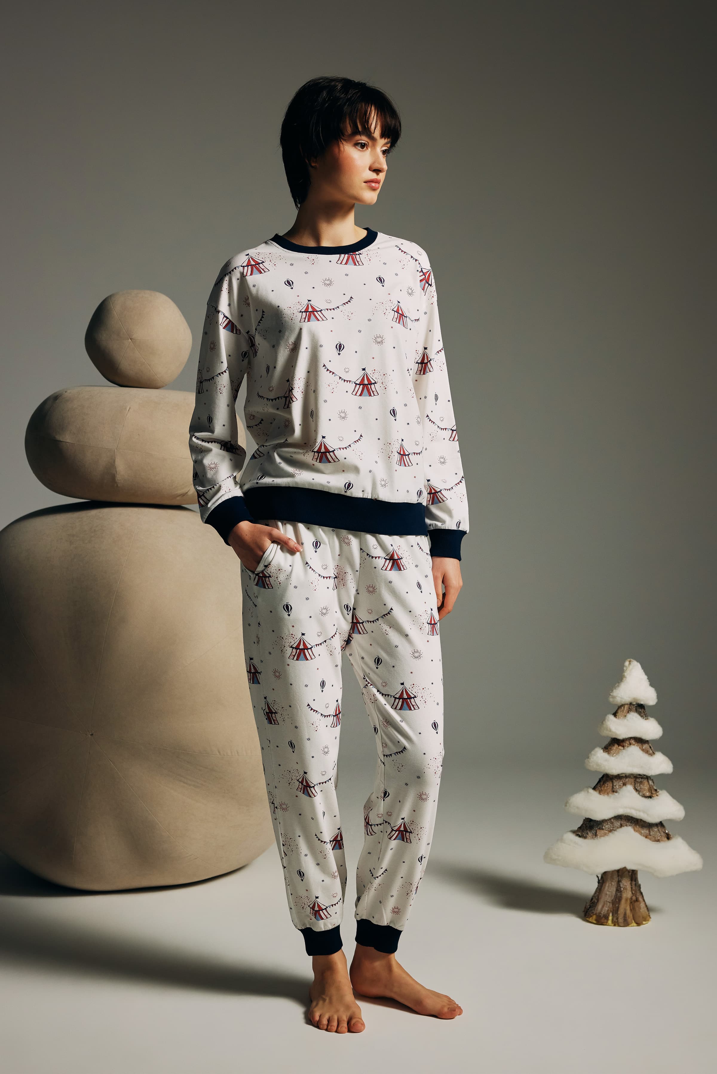 Women's Red Printed Cotton Pajama Top — view 3