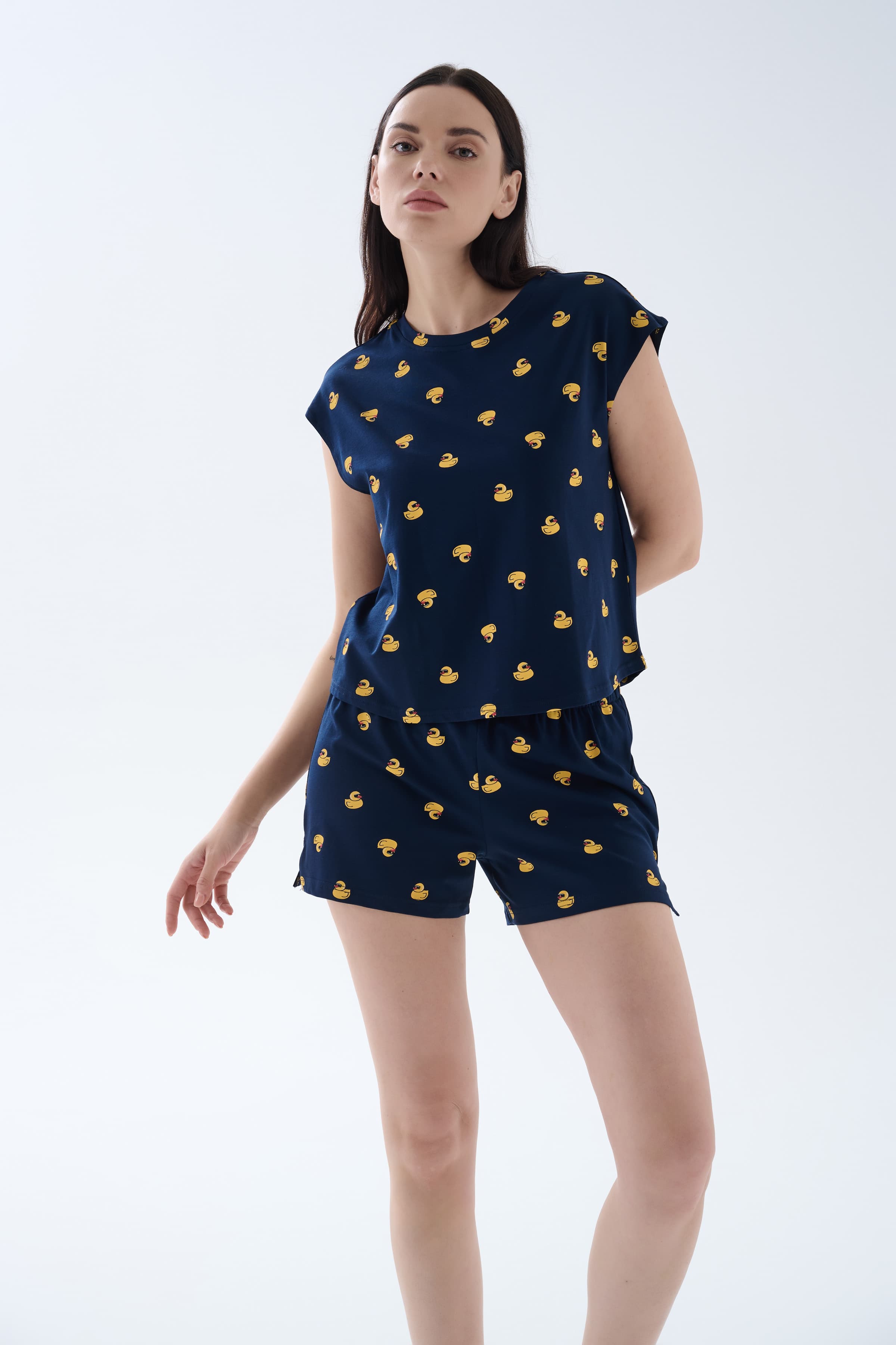 Women's Yellow Printed Cotton Pajama Top — view 3