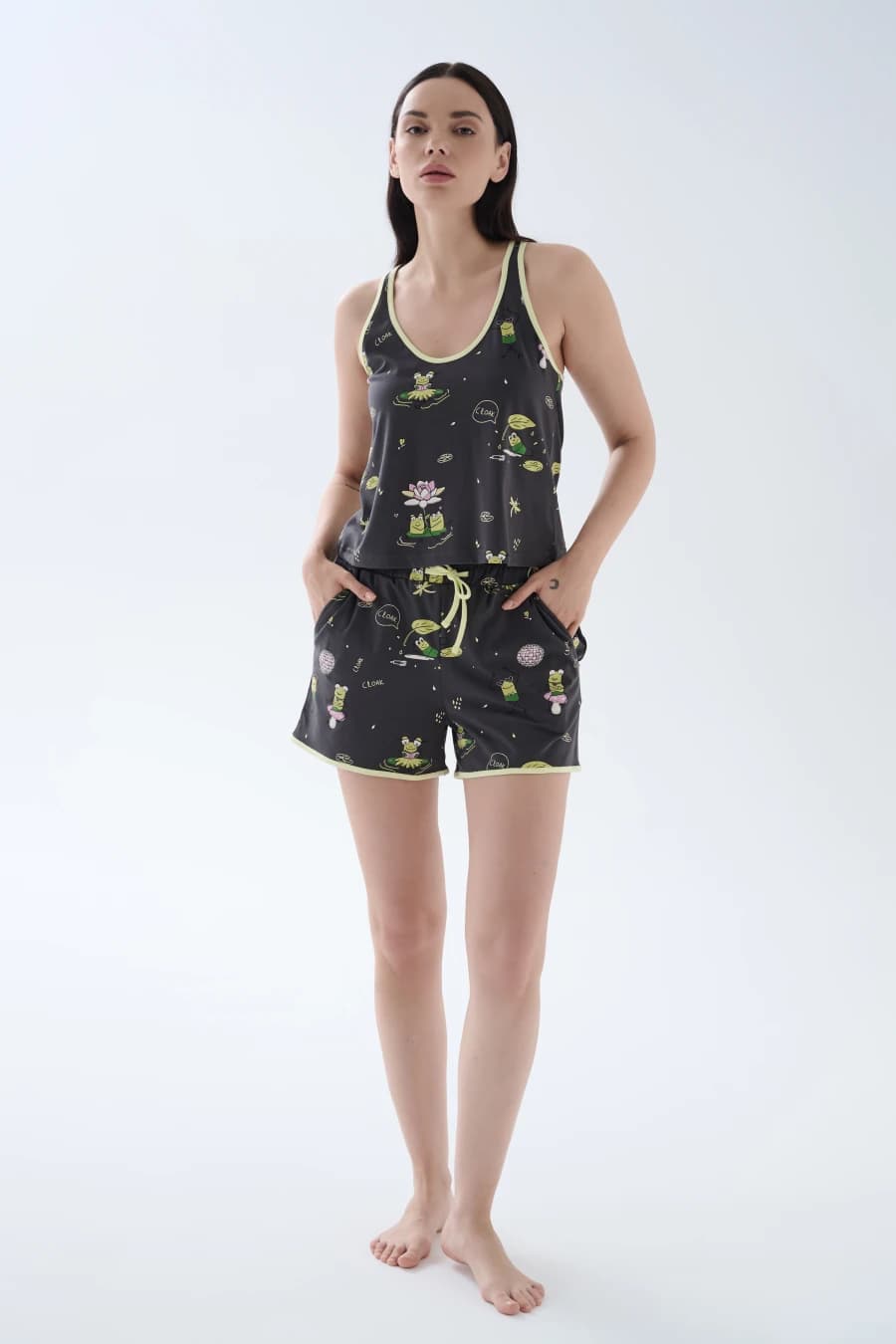 Women's Green Printed Cotton Shorts — view 1