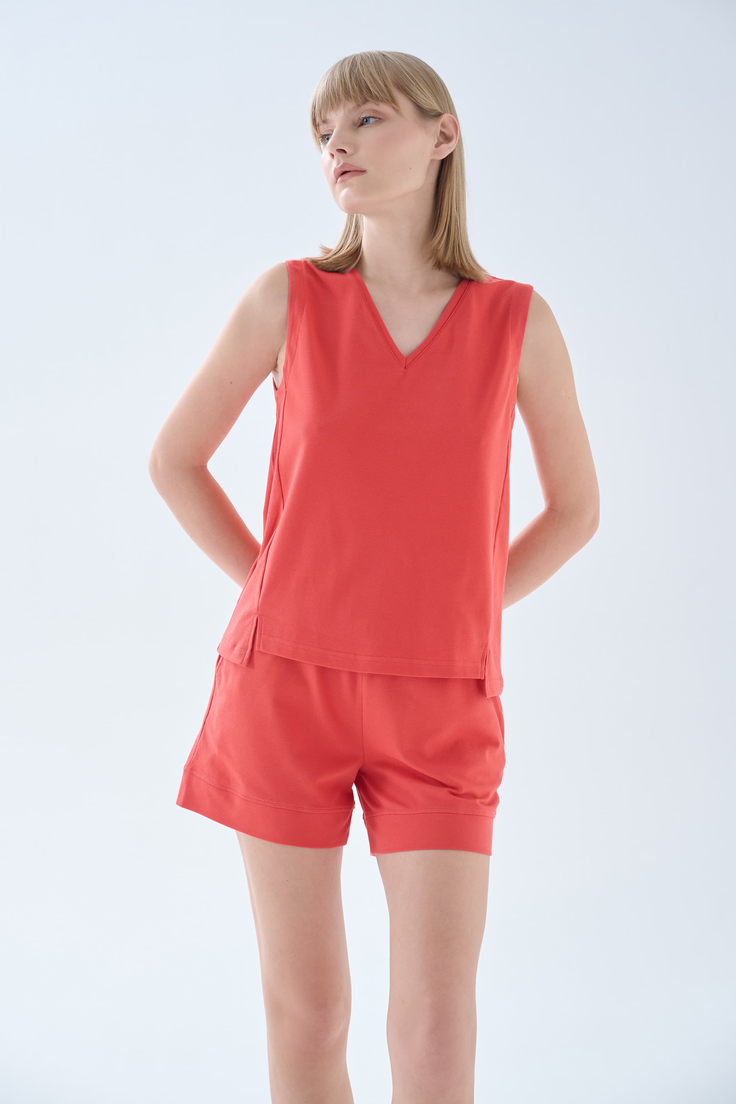 Women's Red Cotton Shorts — view 3