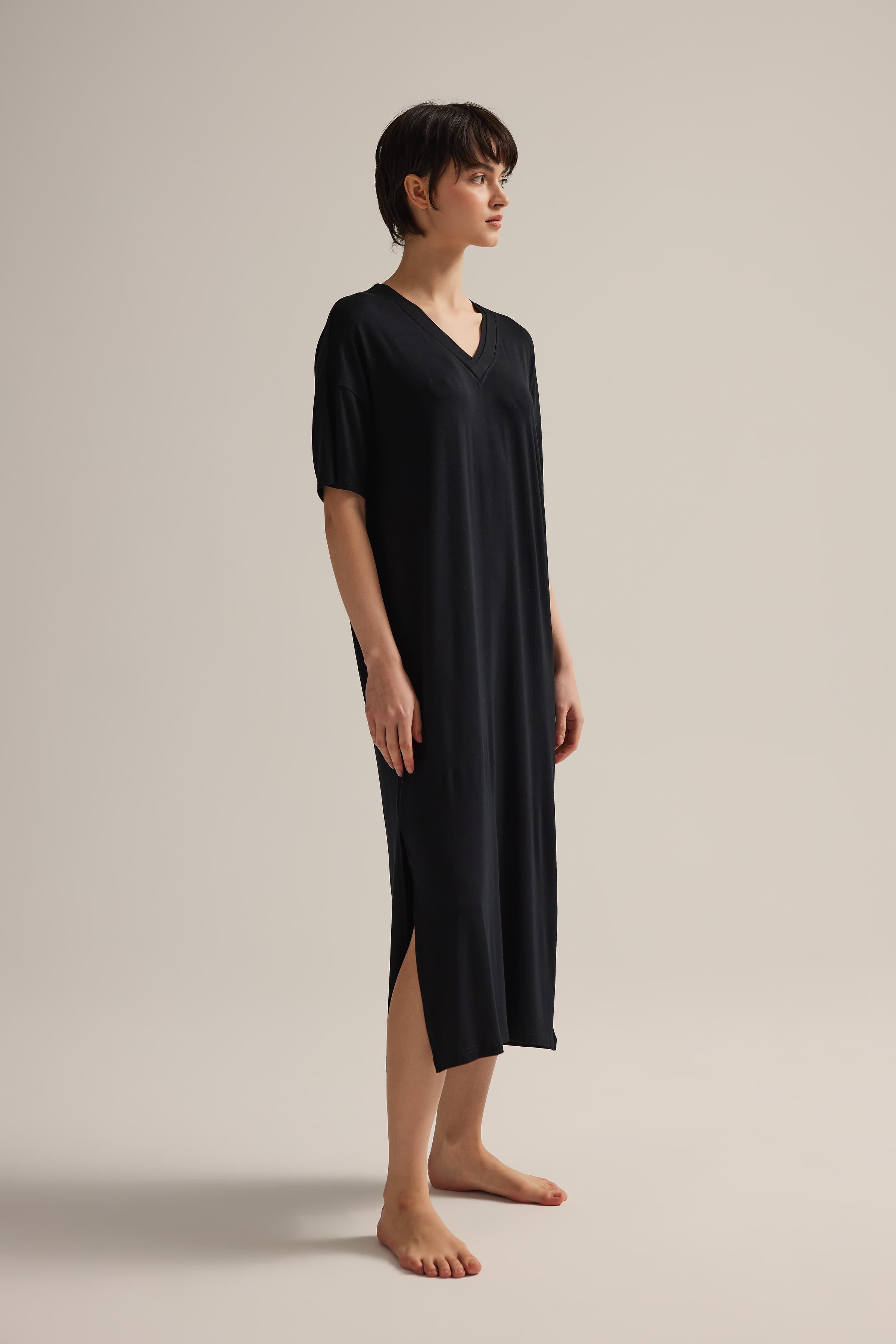 Women's Black Viscose Nightgown — view 4
