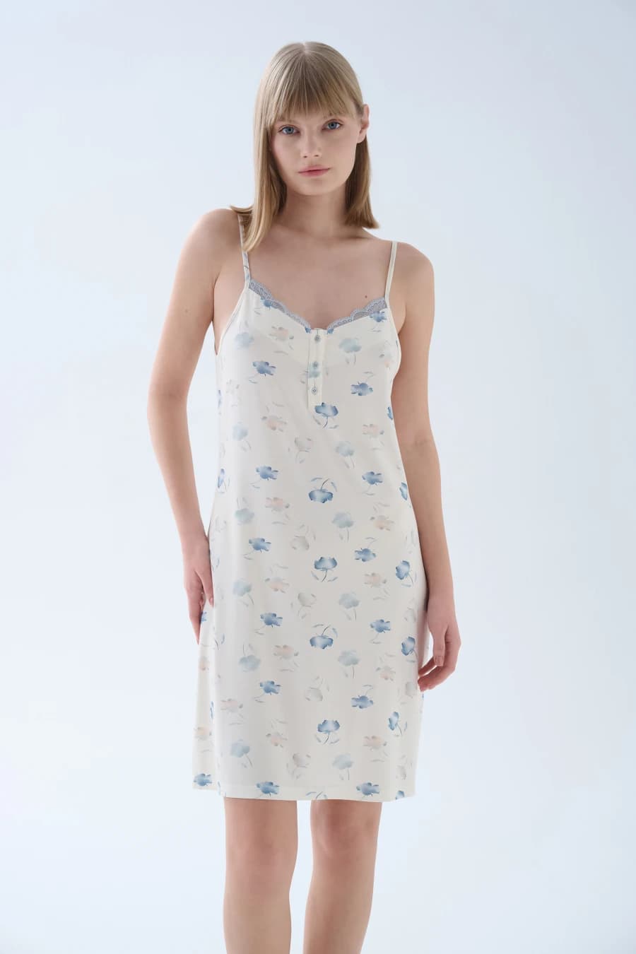 Women's Blue Floral Viscose Nightgown — view 1