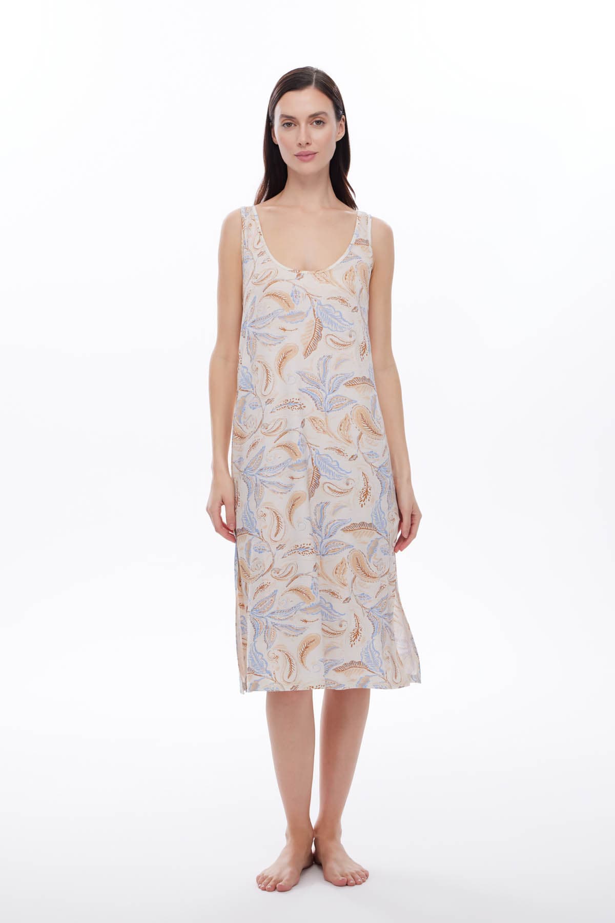 Women's Blue Printed Viscose Nightgown — view 4