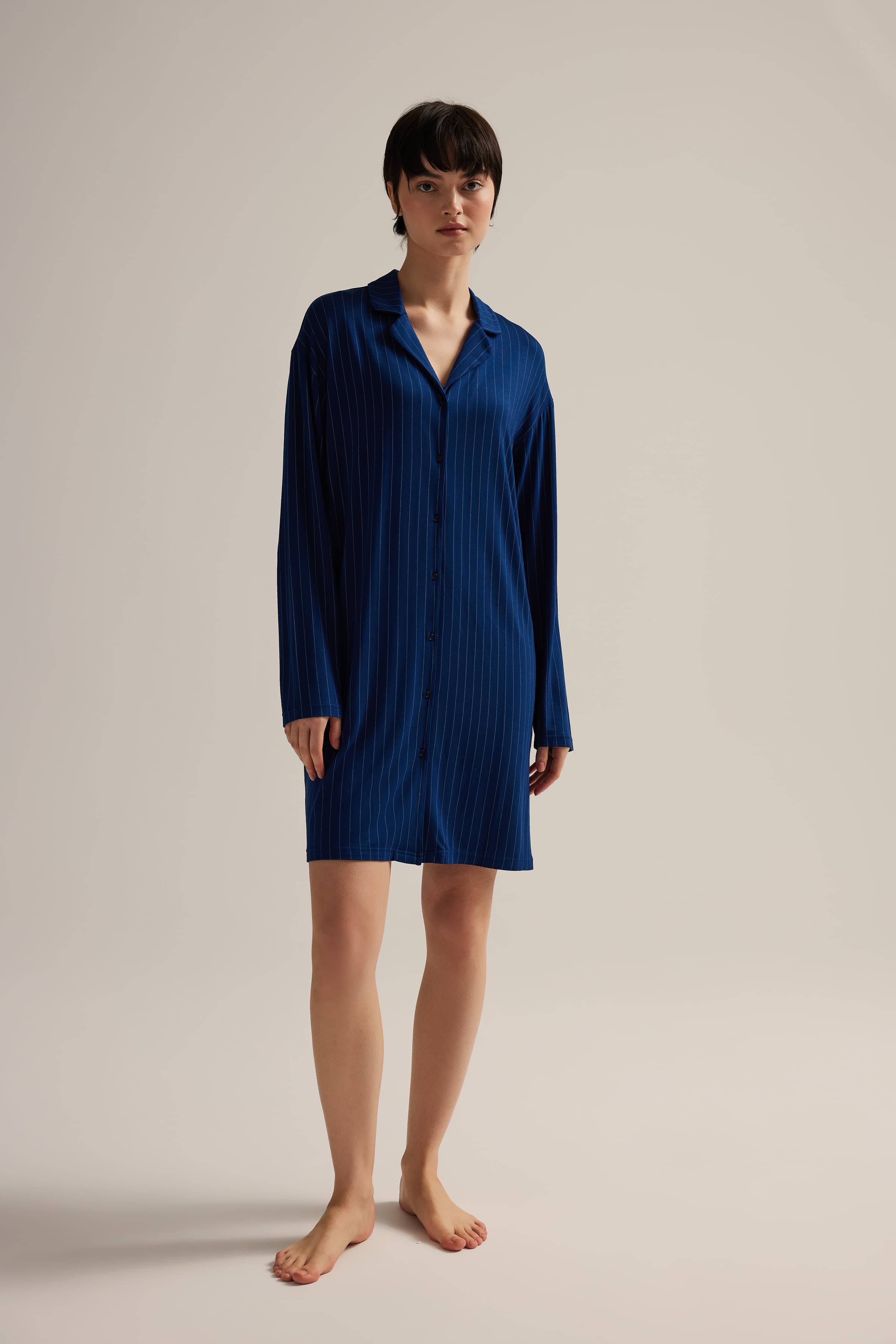 Women's Blue Striped Viscose Nightgown — view 1