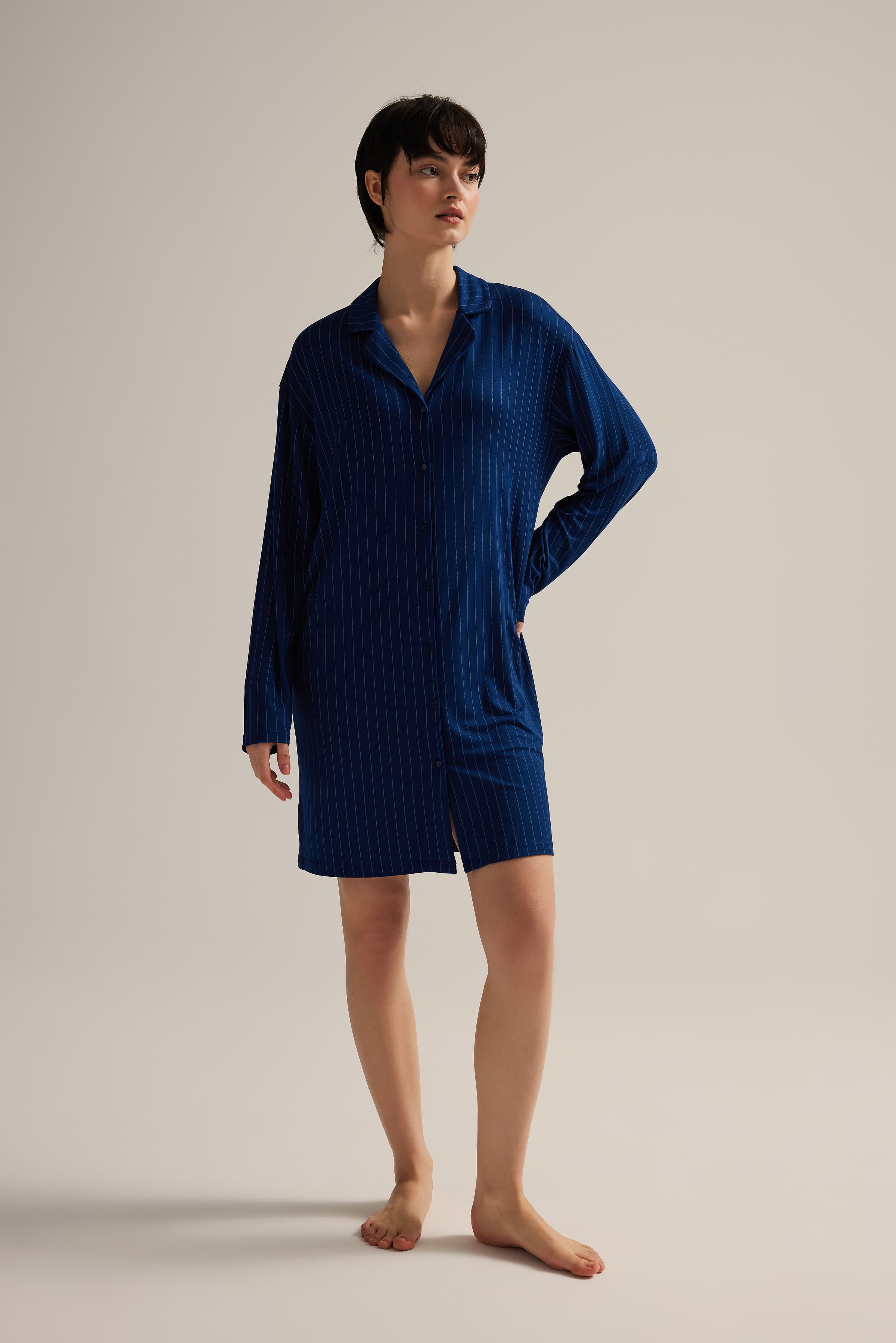 Women's Blue Striped Viscose Nightgown — view 2