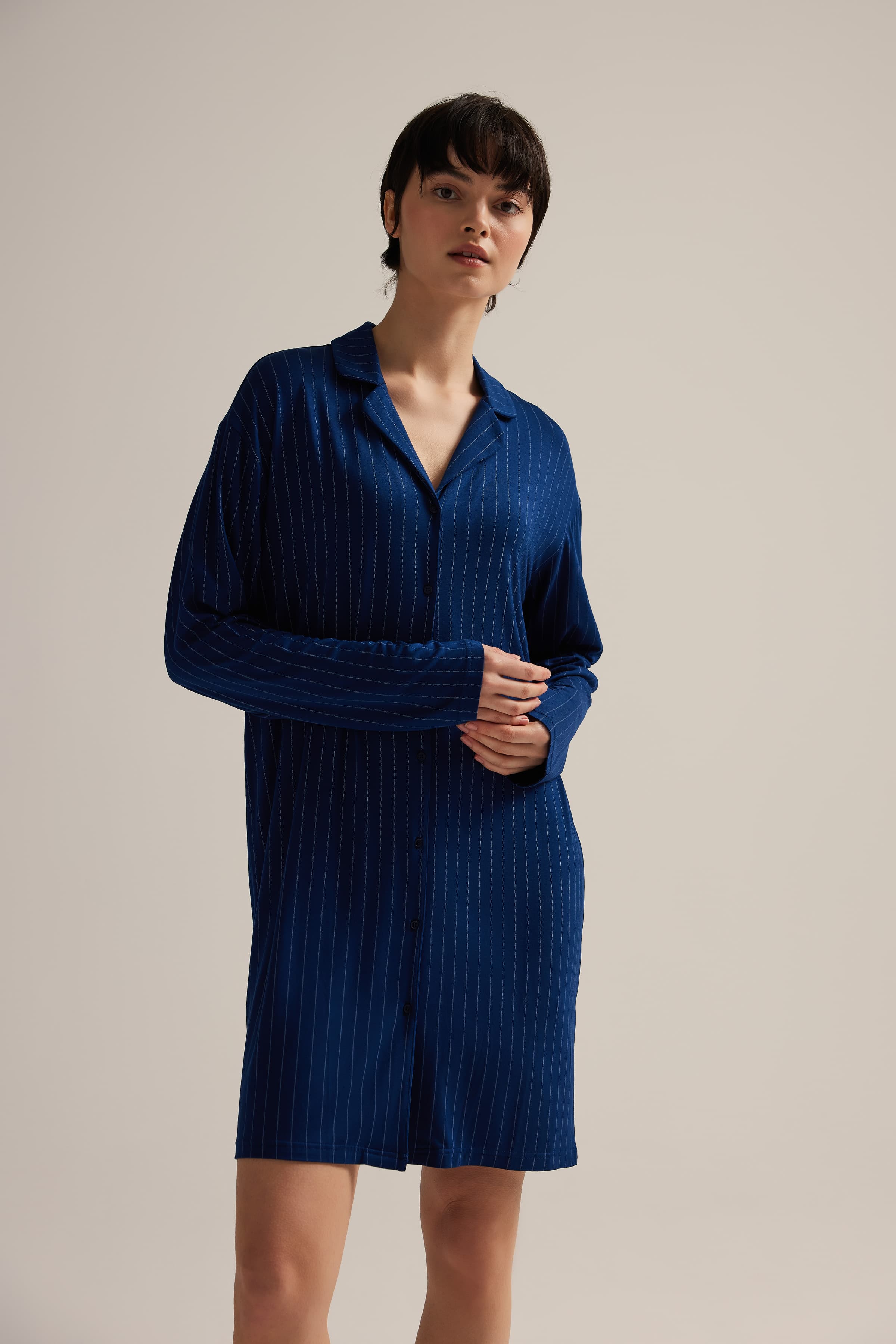Women's Blue Striped Viscose Nightgown — view 3