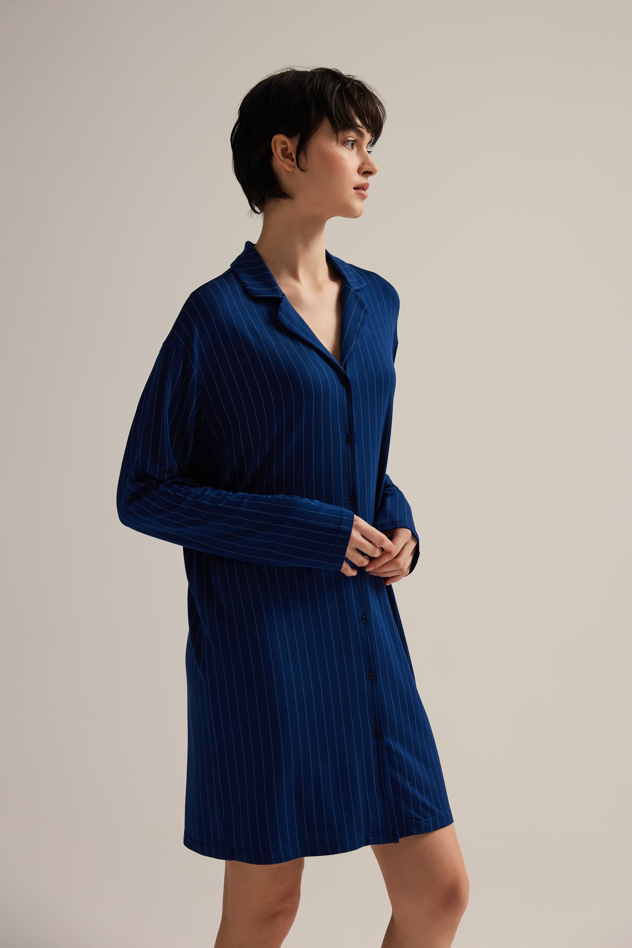 Women's Blue Striped Viscose Nightgown — view 4