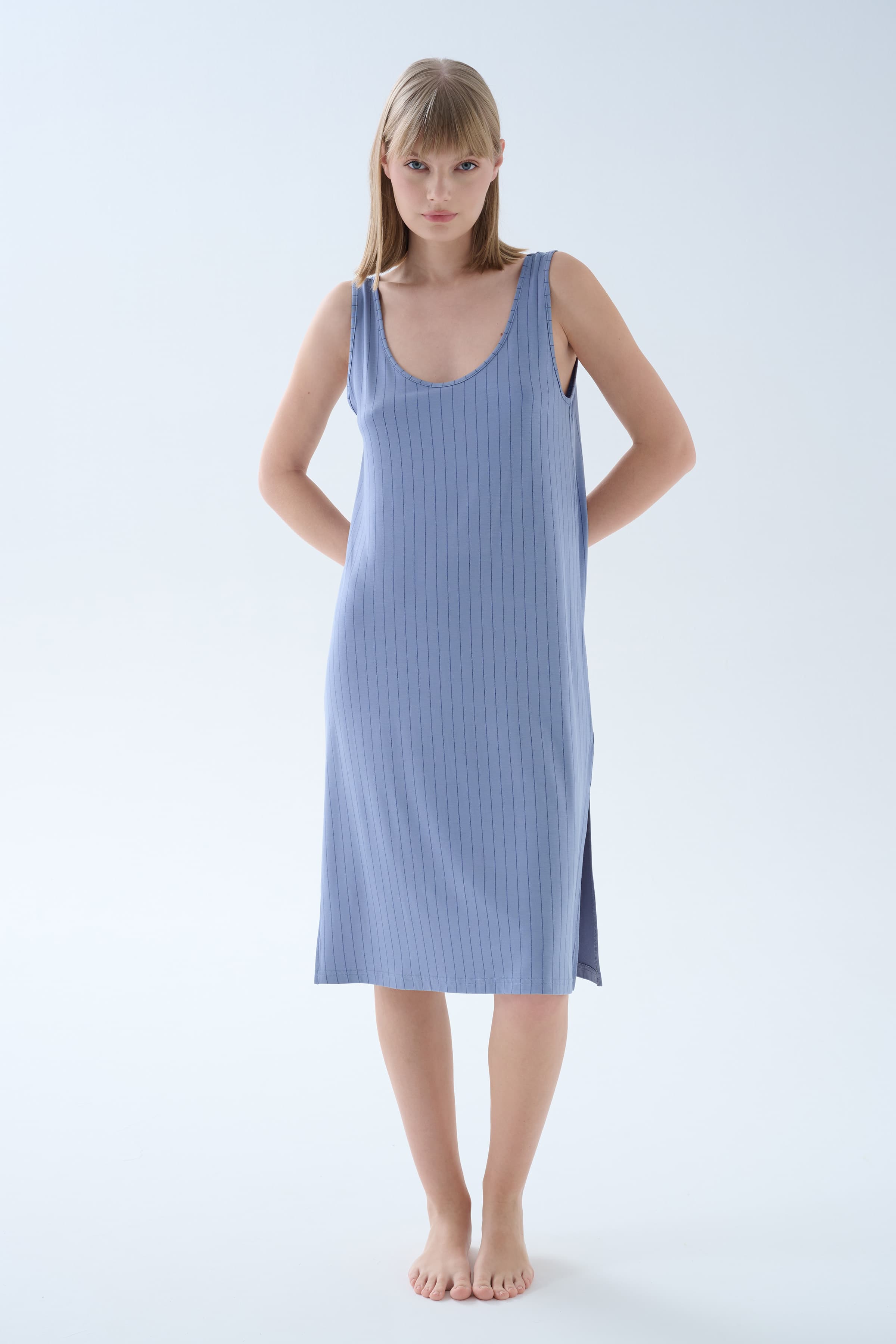 Women's Blue Striped Viscose Nightgown — view 1