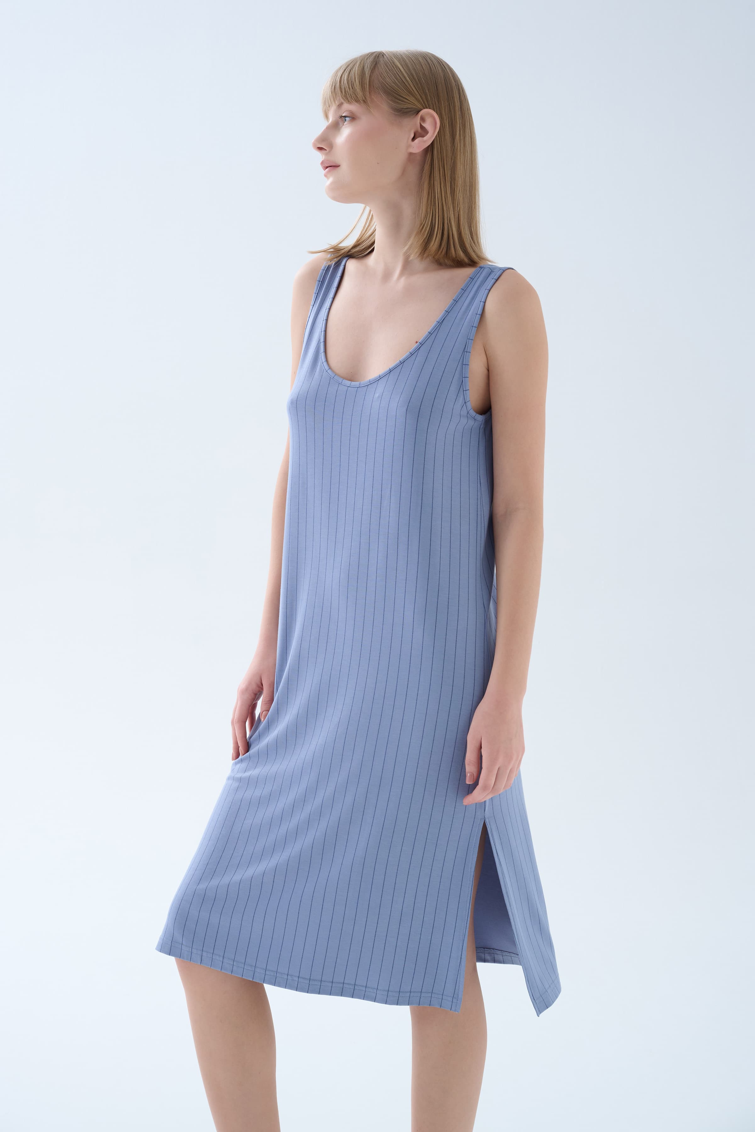 Women's Blue Striped Viscose Nightgown — view 2