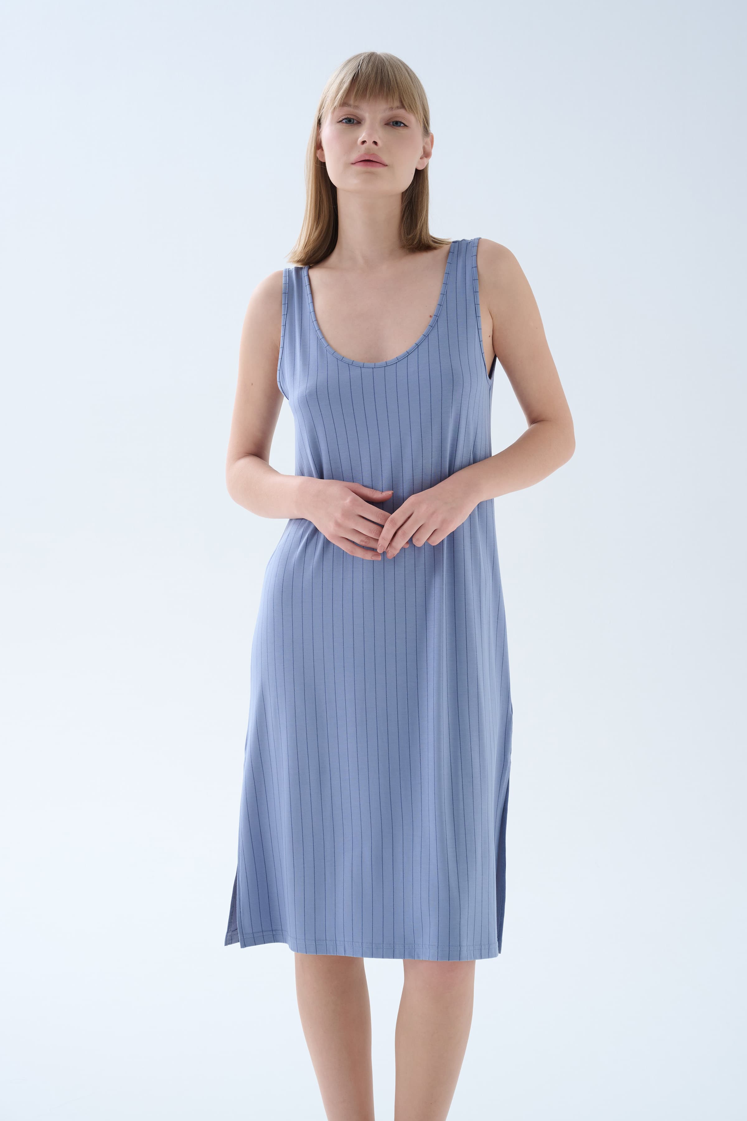 Women's Blue Striped Viscose Nightgown — view 3