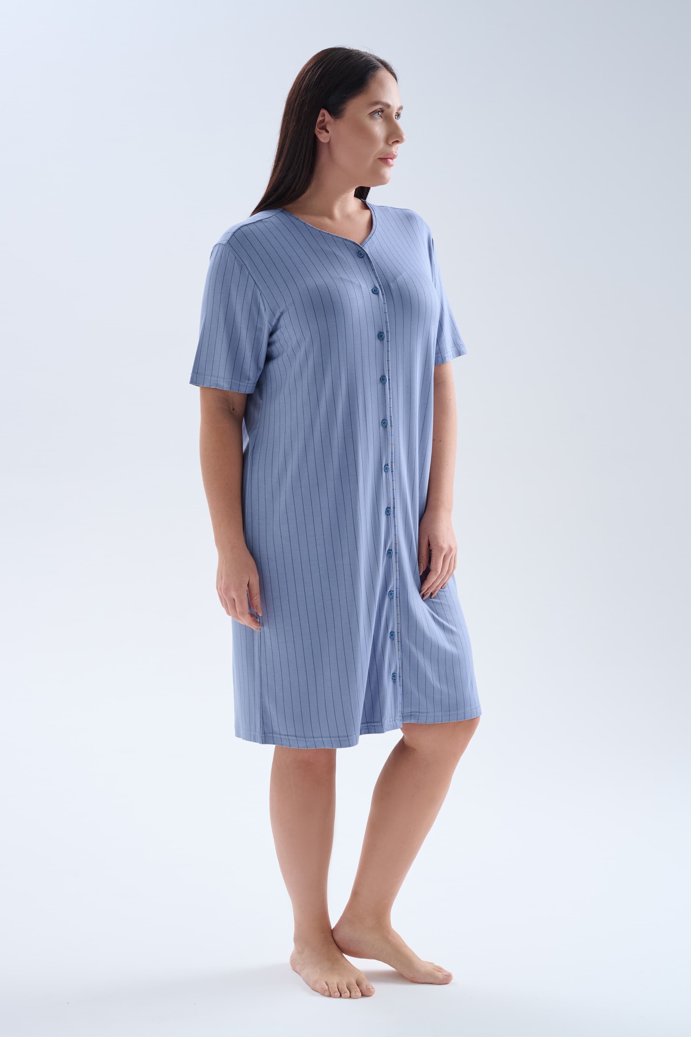 Women's Blue Striped Viscose Nightgown — view 2