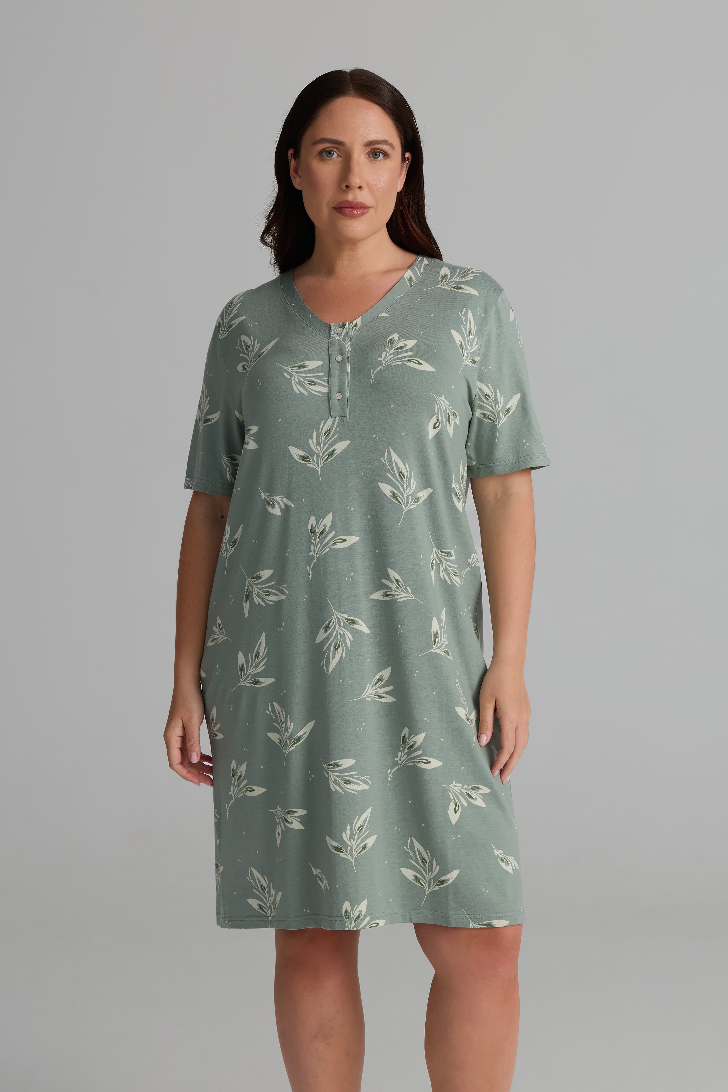 Women's Green Floral Viscose Nightgown — view 3