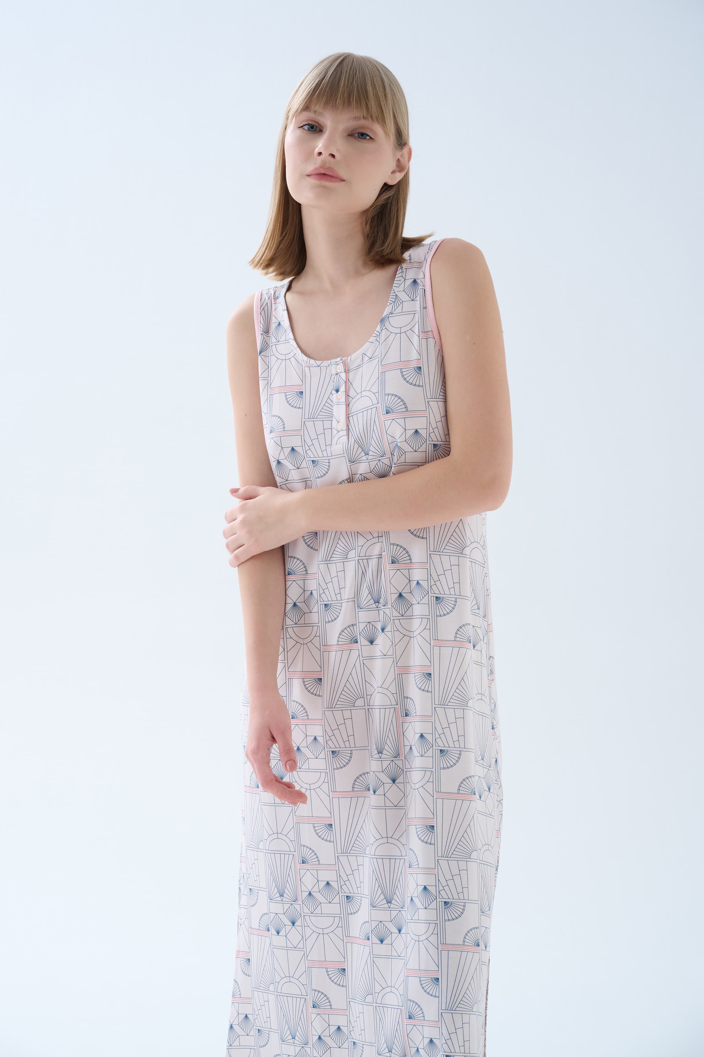 Women's Grey Printed Viscose Nightgown — view 1