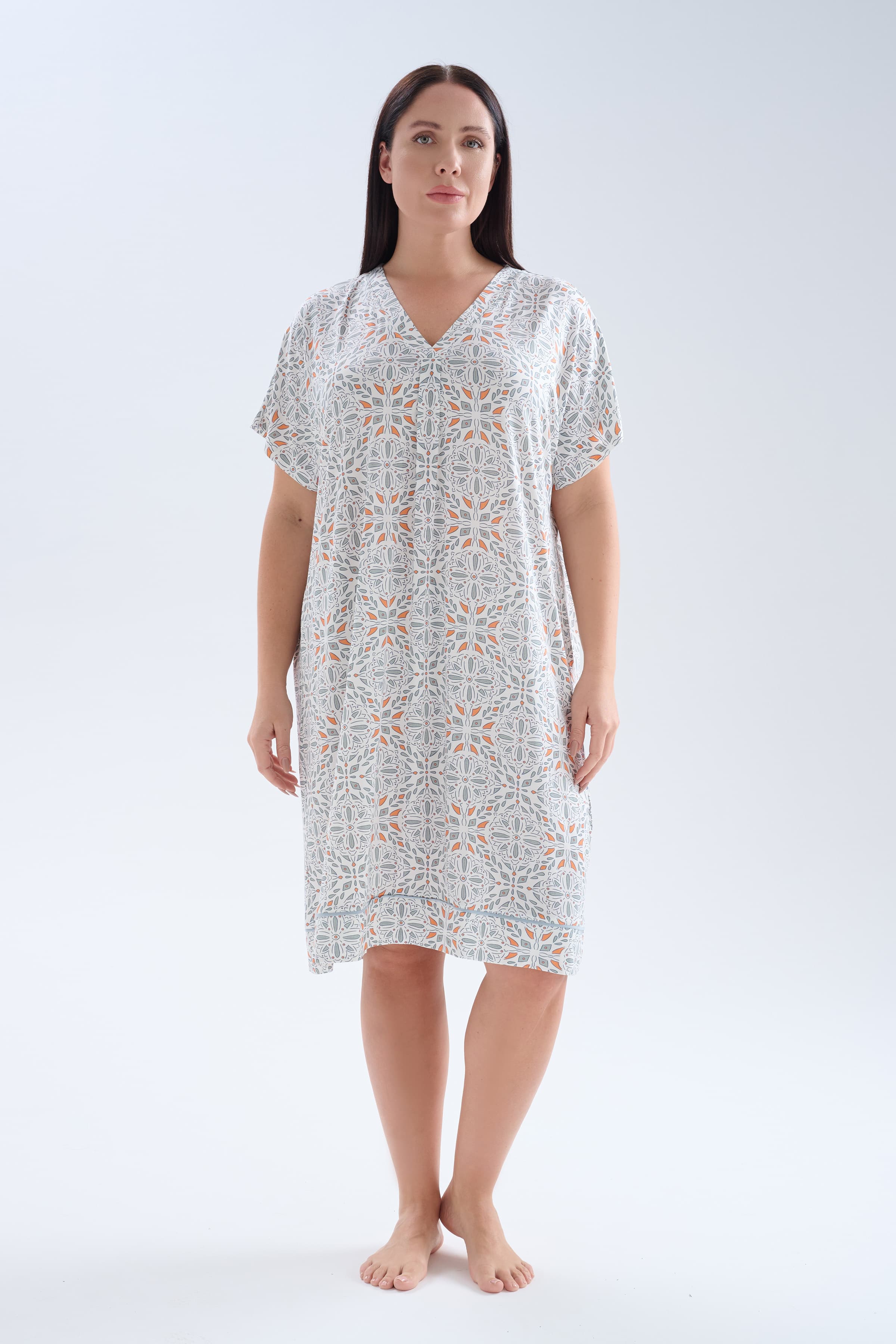Women's Grey Printed Viscose Nightgown — view 1