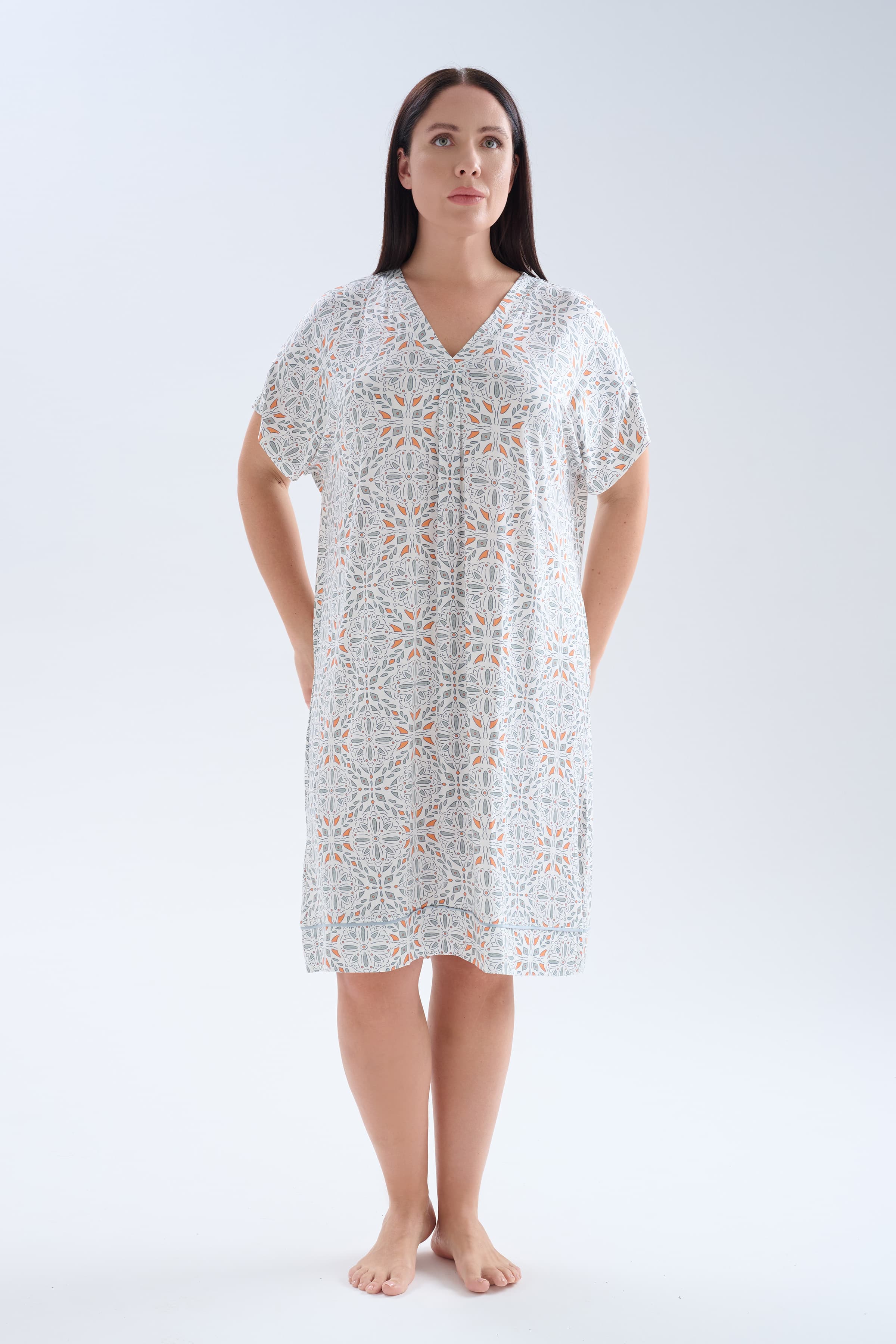Women's Grey Printed Viscose Nightgown — view 2