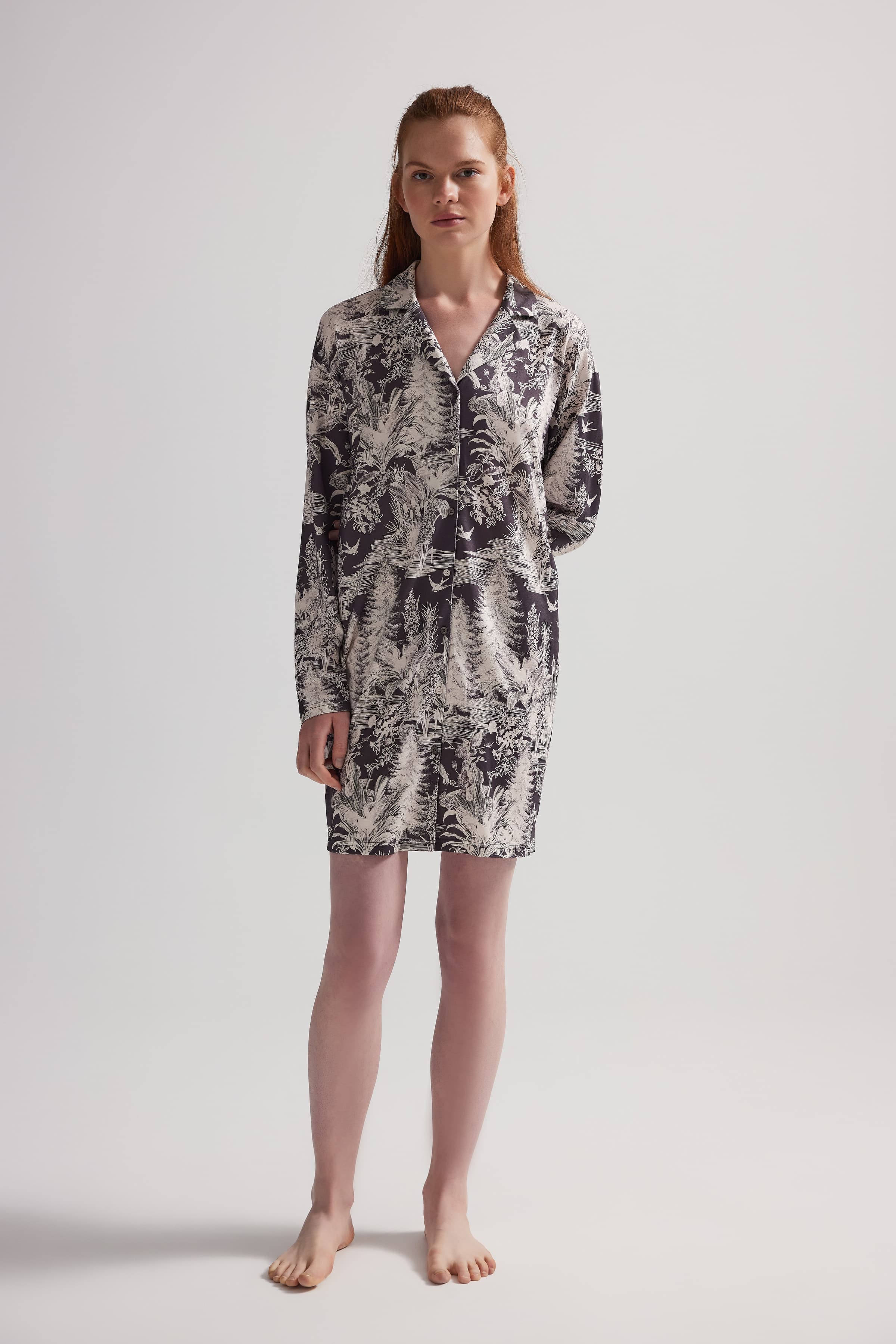 Women's Neutral Floral Viscose Nightgown — view 2
