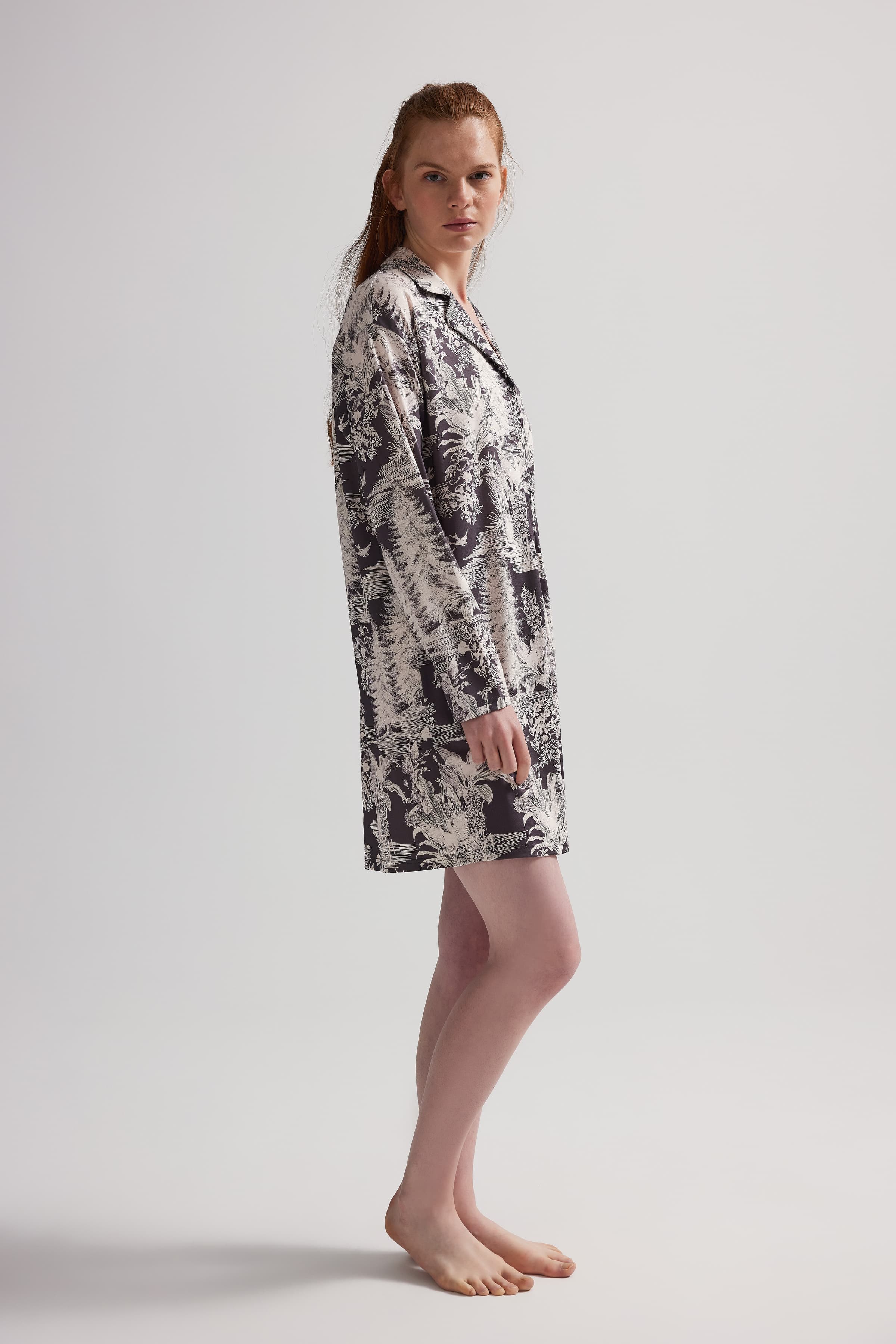 Women's Neutral Floral Viscose Nightgown — view 3