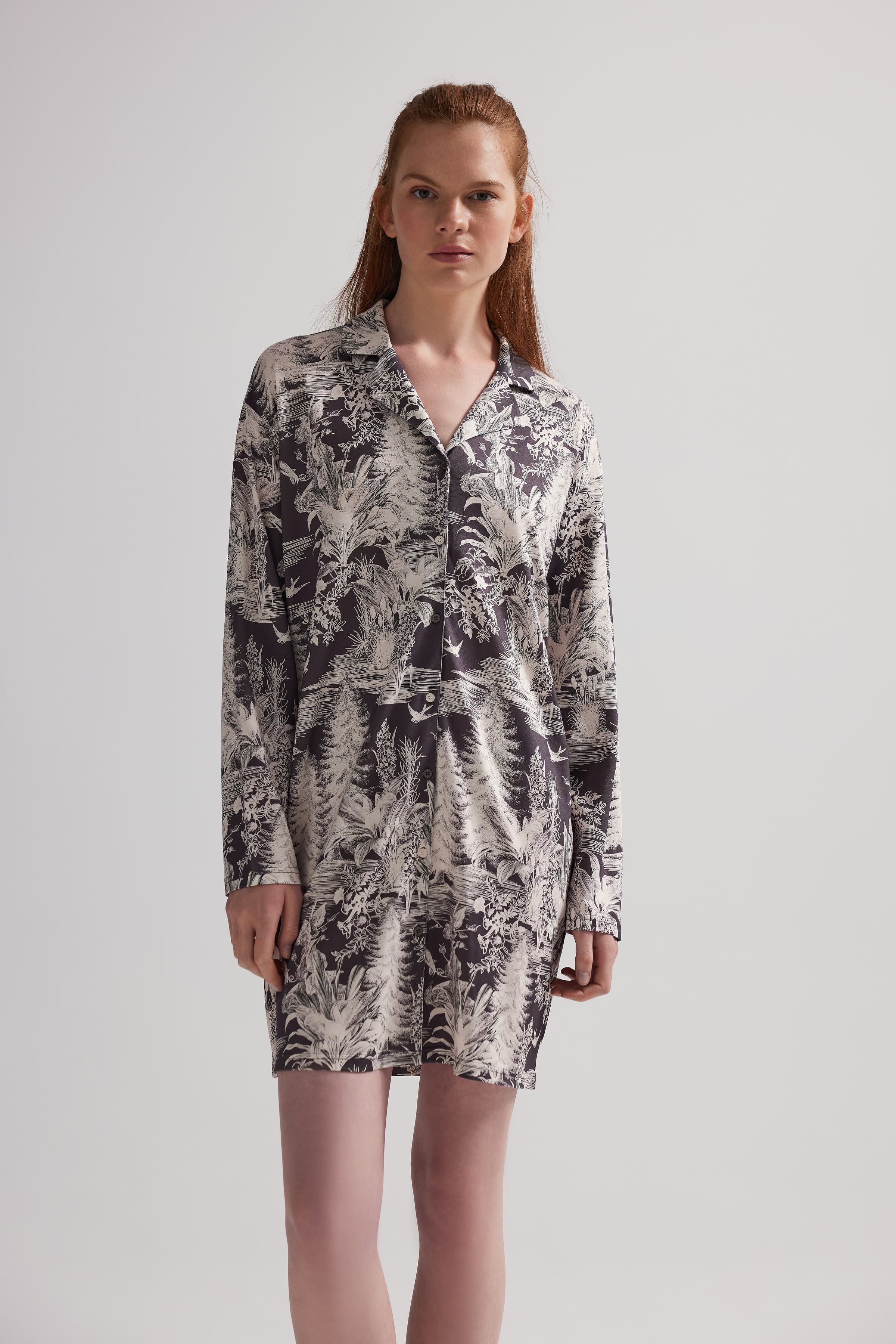Women's Neutral Floral Viscose Nightgown — view 4