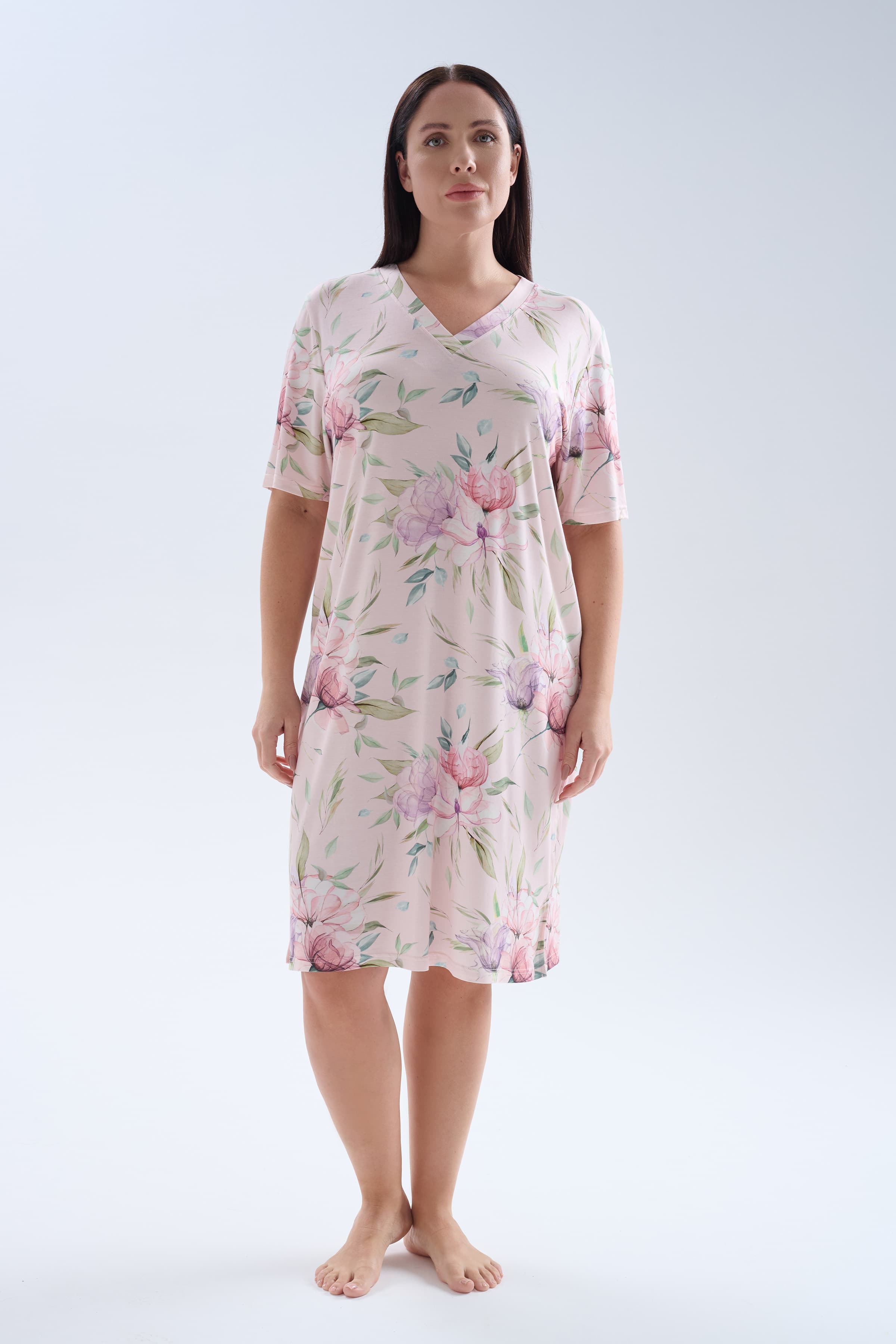 Women's Neutral Floral Viscose Nightgown — view 1