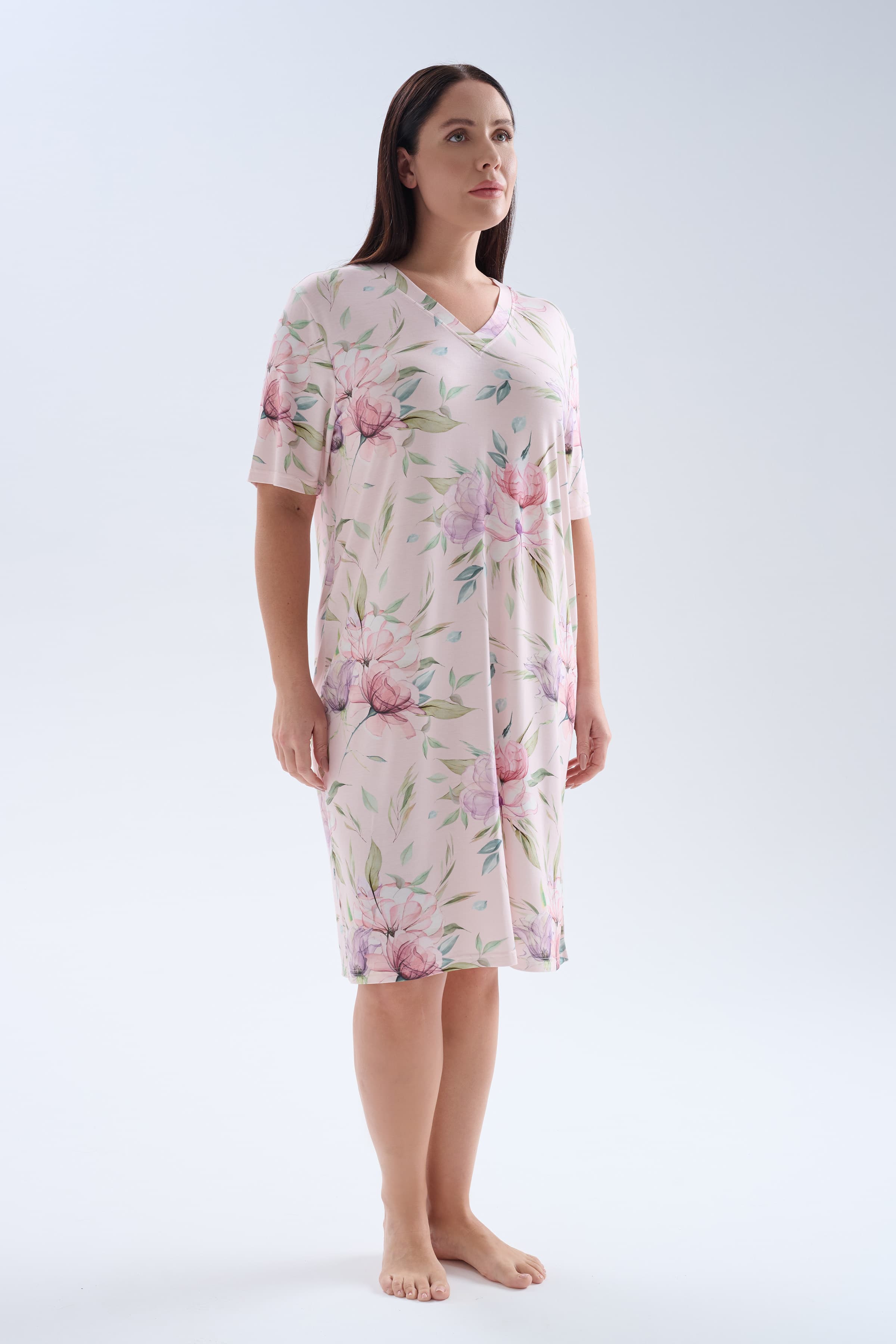 Women's Neutral Floral Viscose Nightgown — view 2
