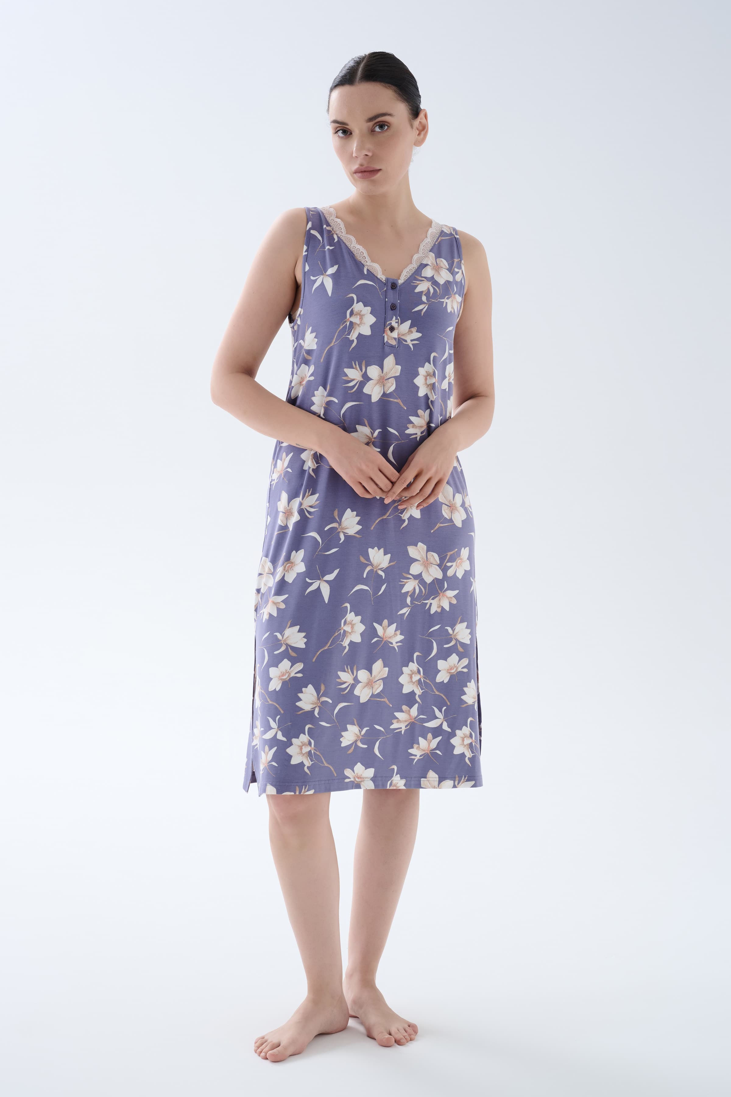 Women's Purple Floral Viscose Nightgown — view 1