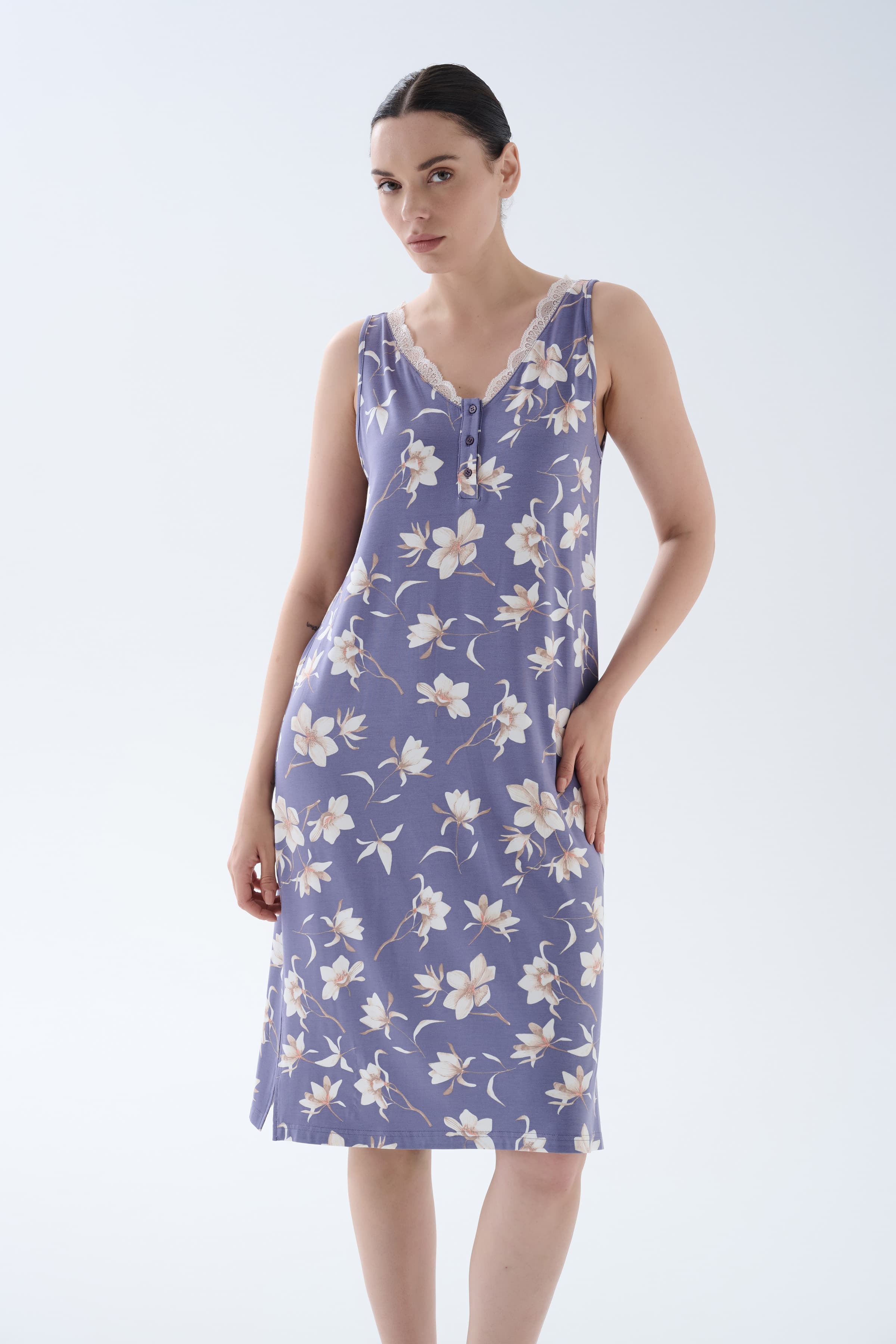 Women's Purple Floral Viscose Nightgown — view 4