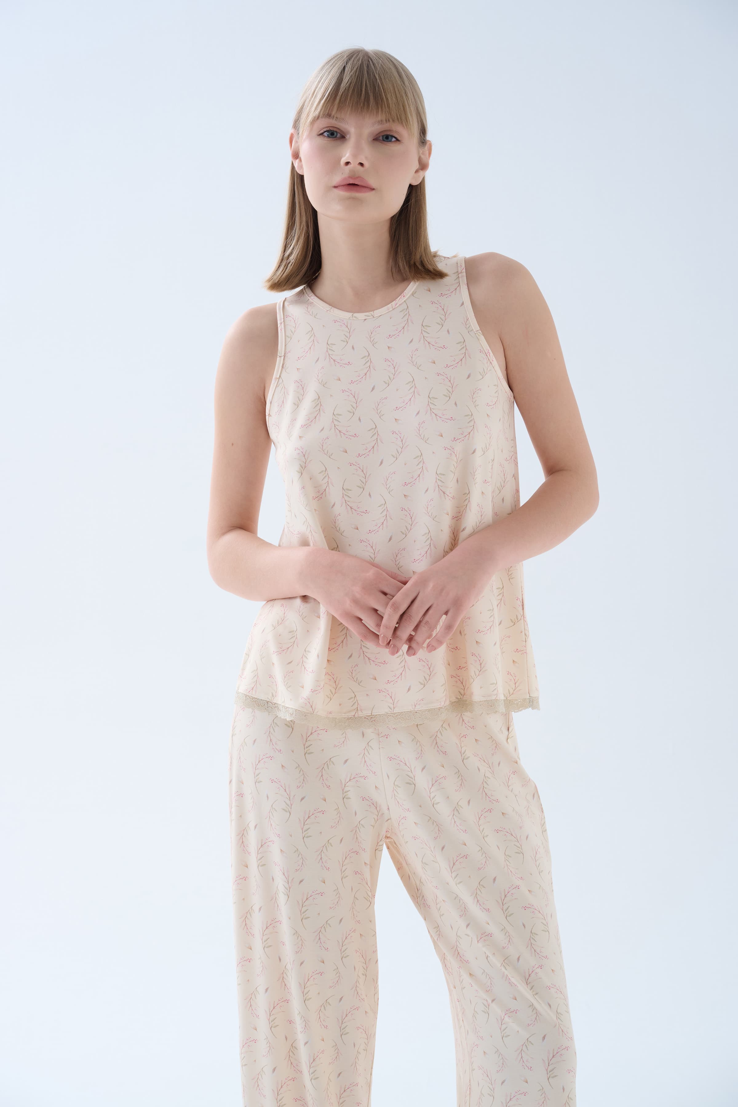 Women's Beige Printed Viscose Pajama Set — view 3