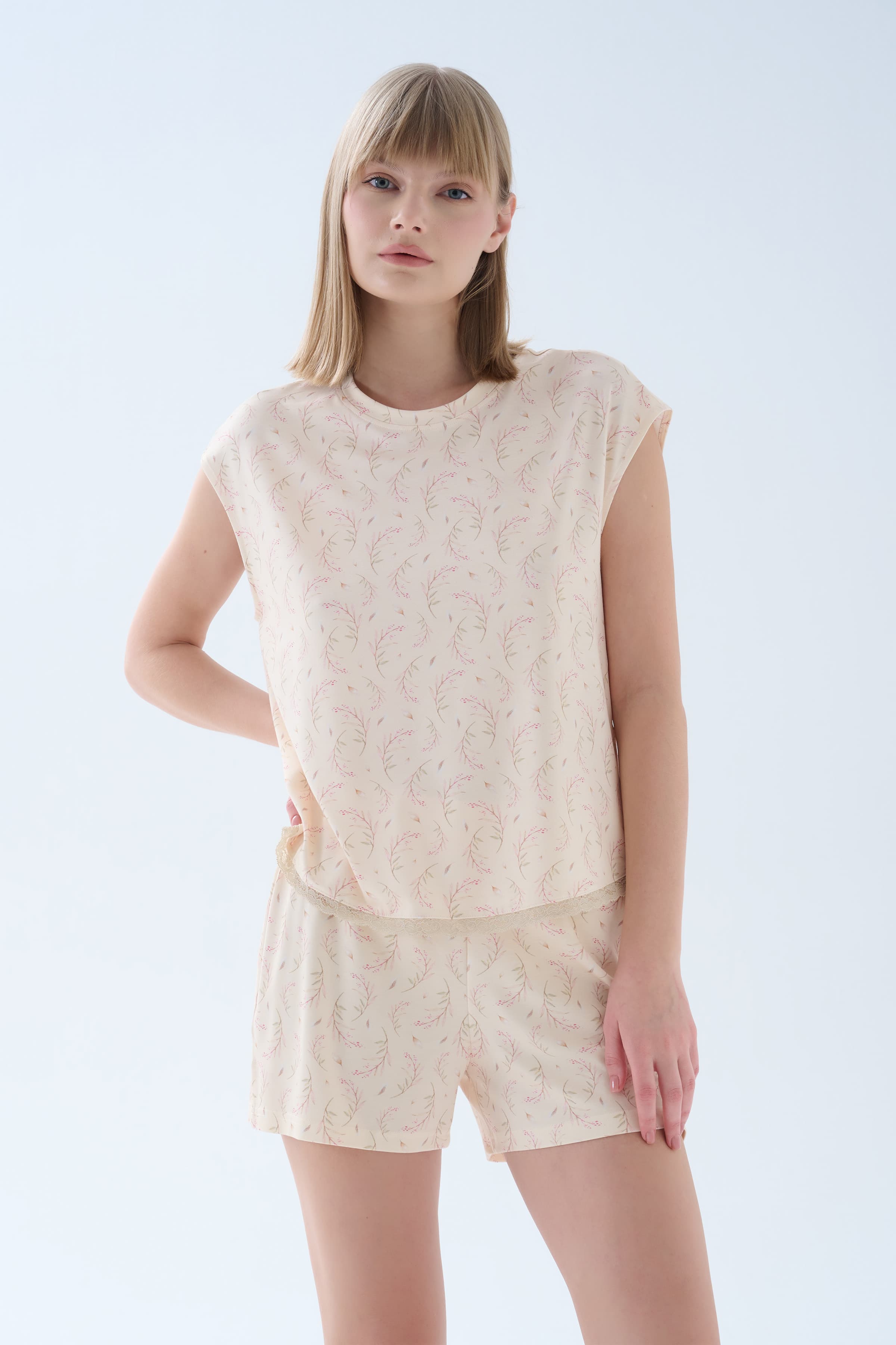 Women's Beige Printed Viscose Pajama Set — view 3