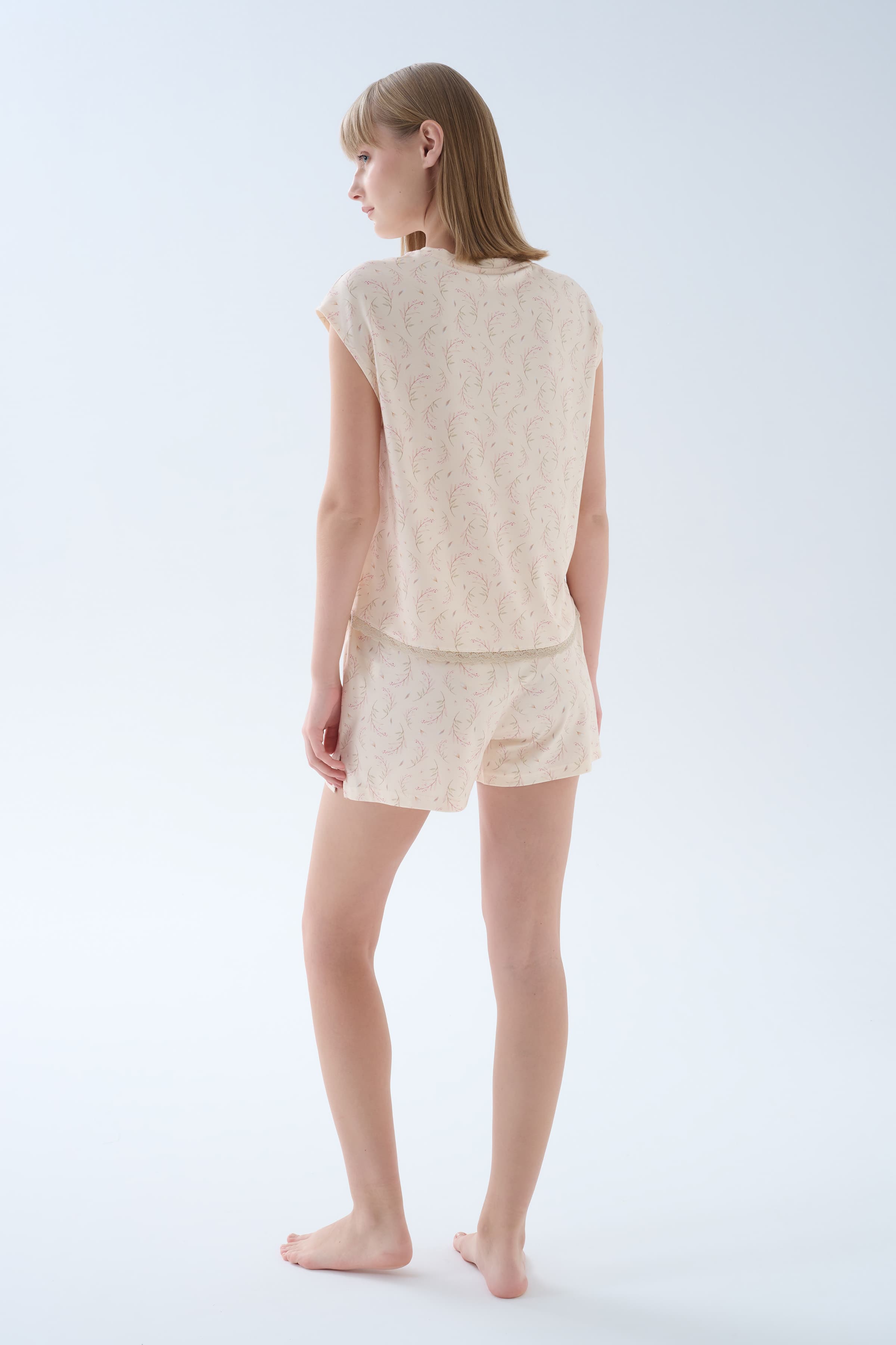 Women's Beige Printed Viscose Pajama Set — view 4