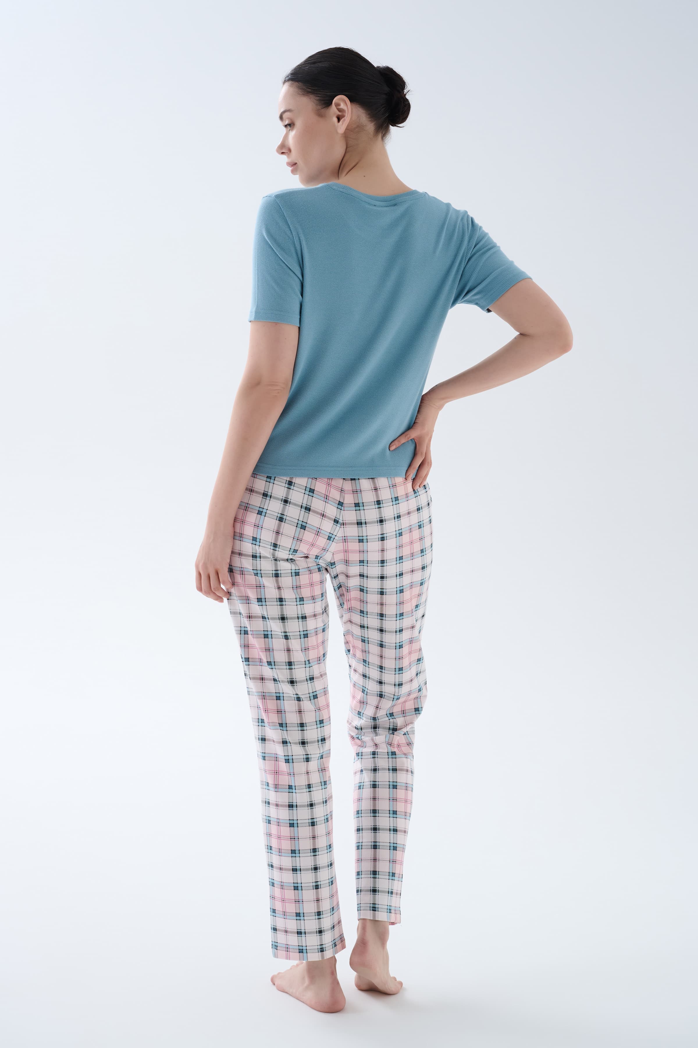 Women's Blue Cotton Pajama Set — view 1