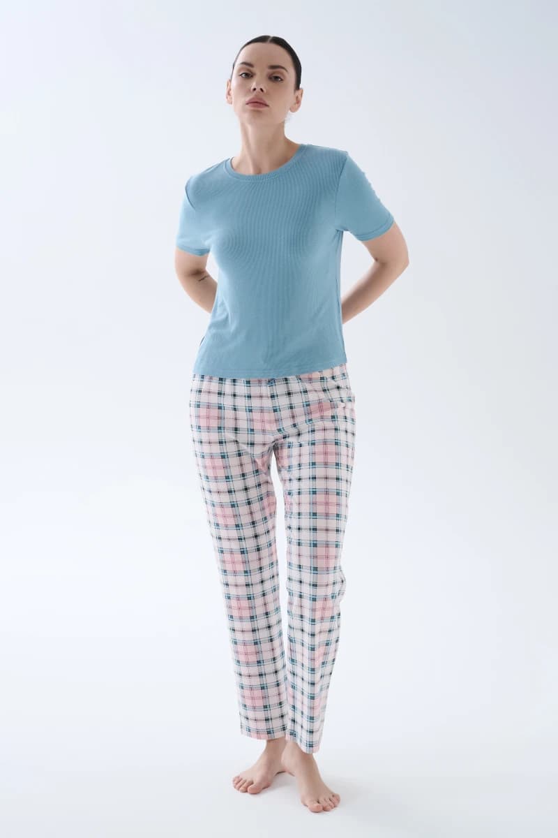 Women's Blue Cotton Pajama Set — view 3