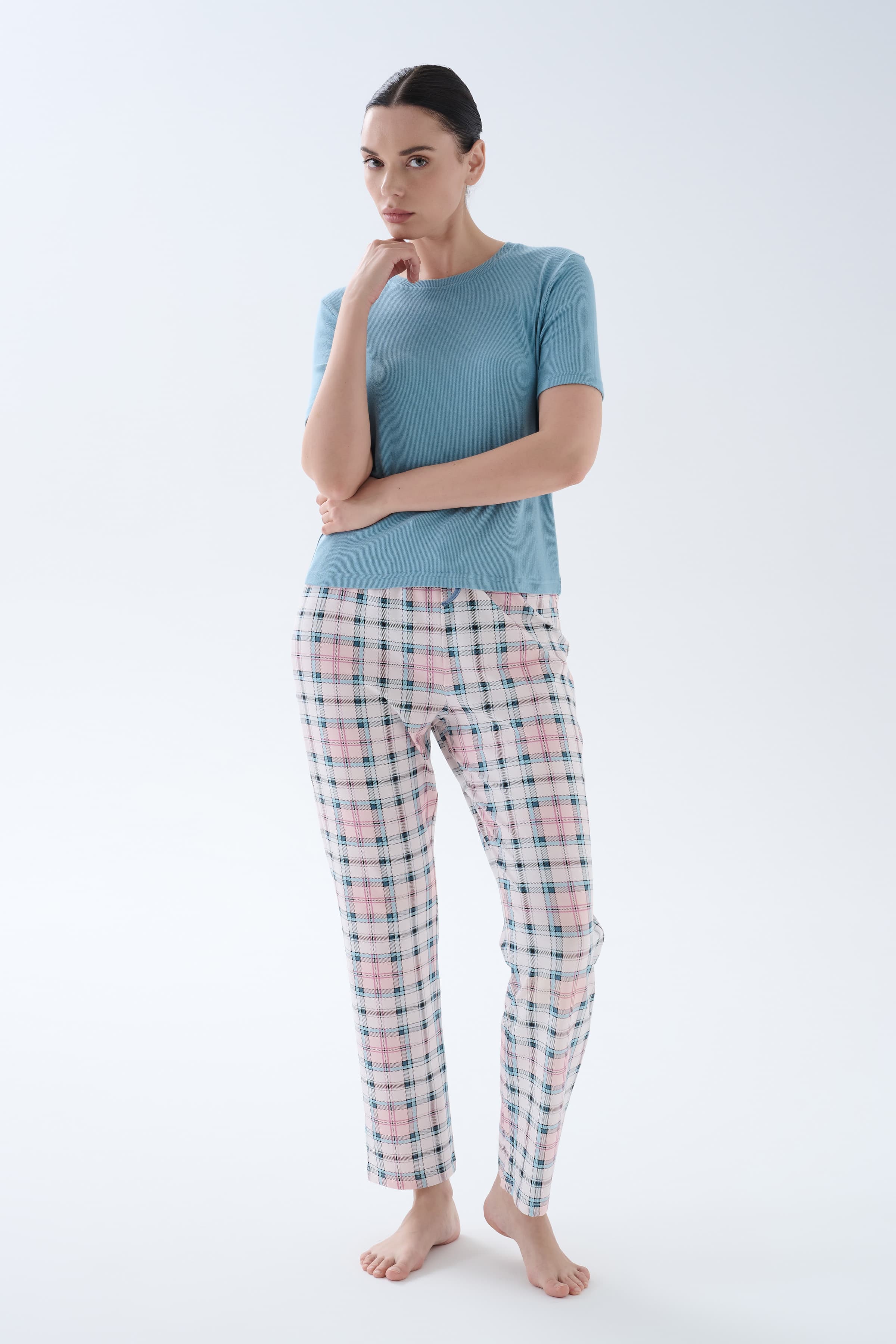 Women's Blue Cotton Pajama Set — view 4