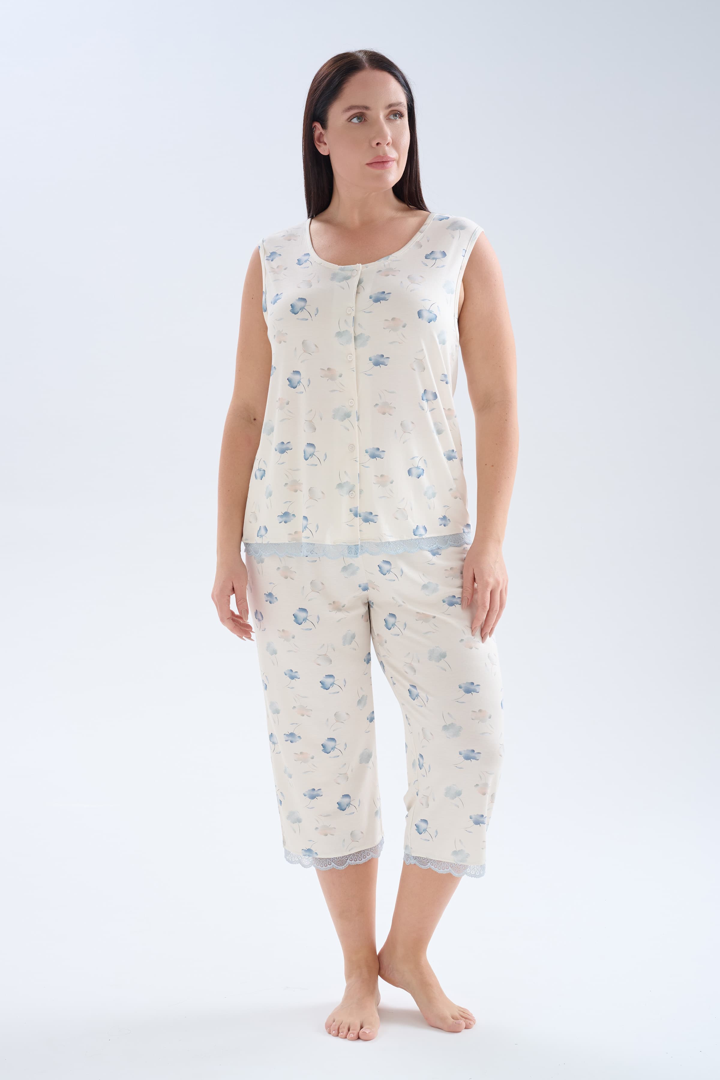 Women's Blue Floral Viscose Pajama Set — view 4