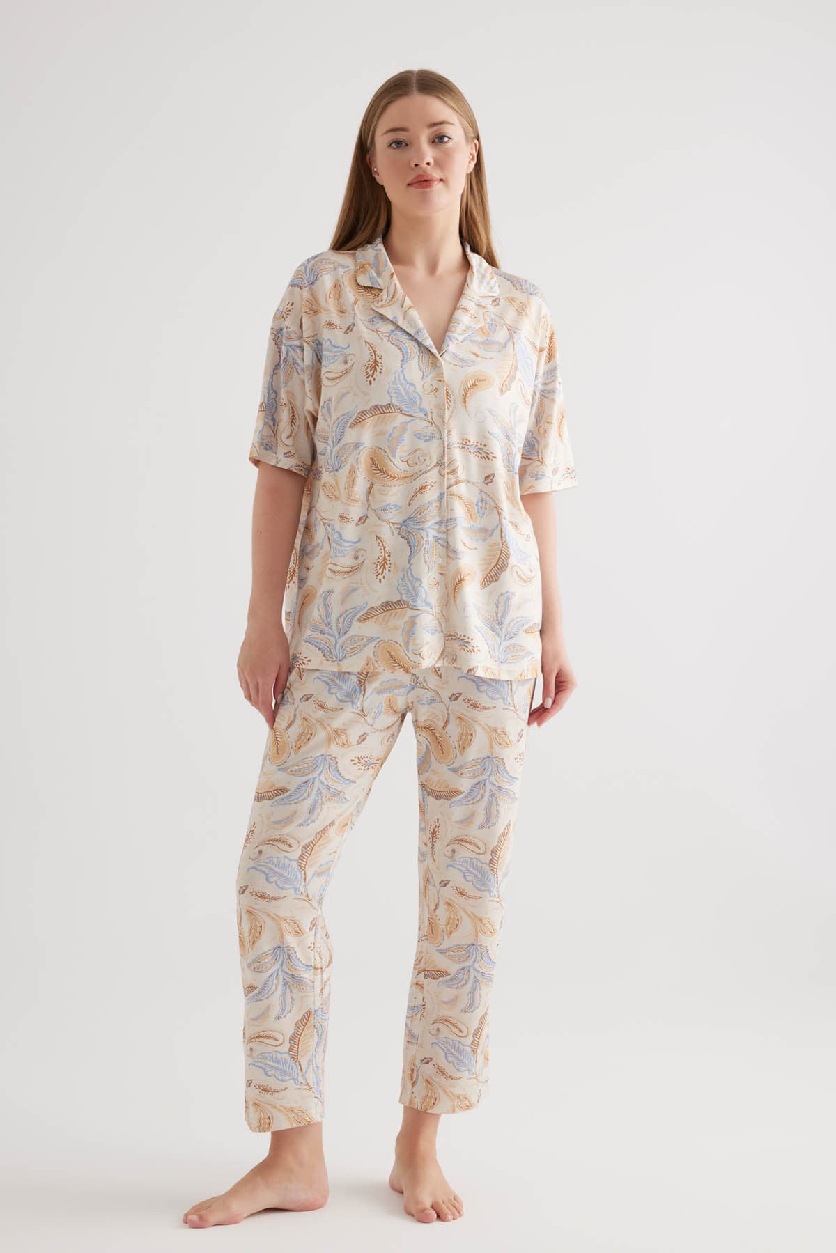 Women's Blue Printed Viscose Pajama Set — view 1