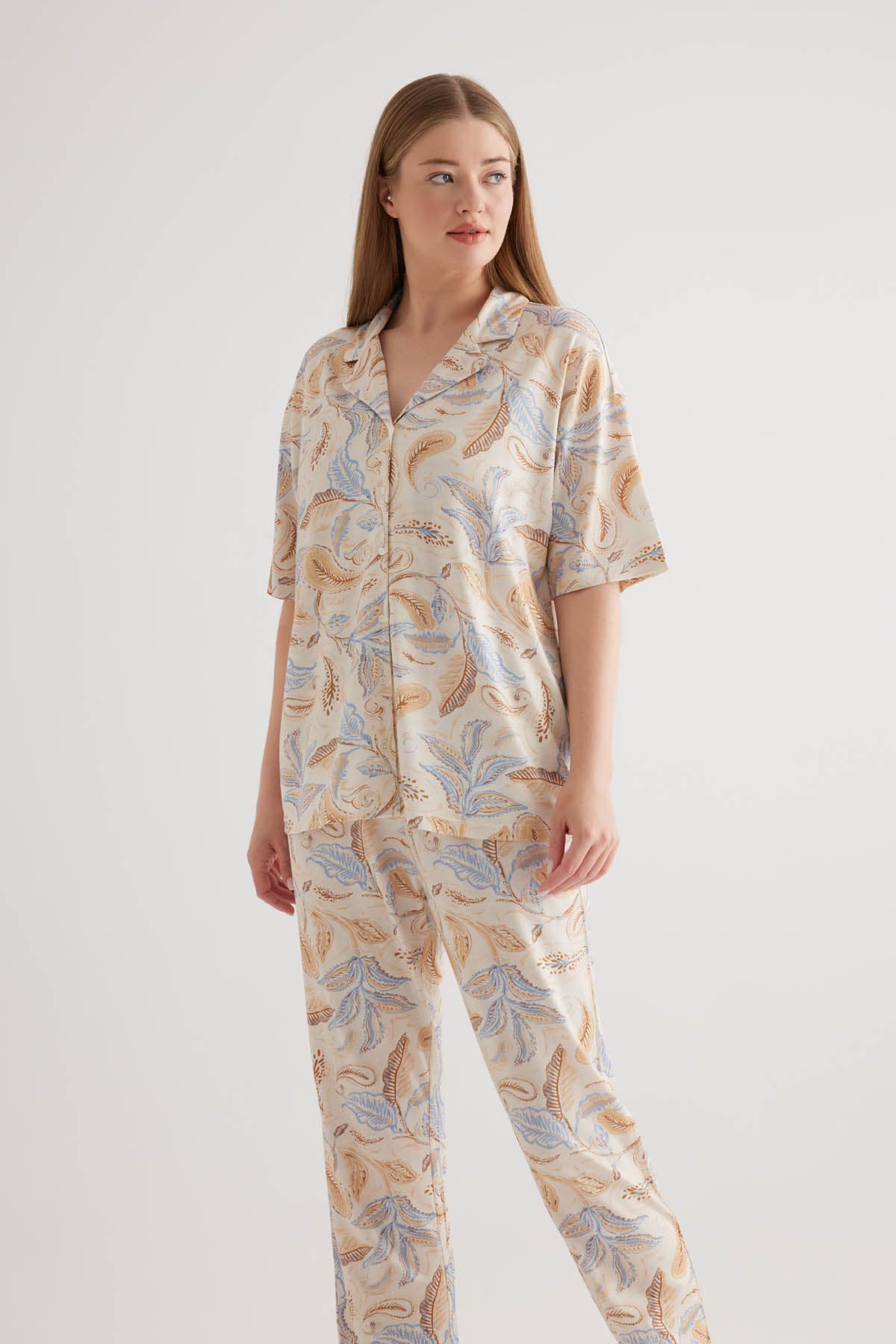 Women's Blue Printed Viscose Pajama Set — view 3