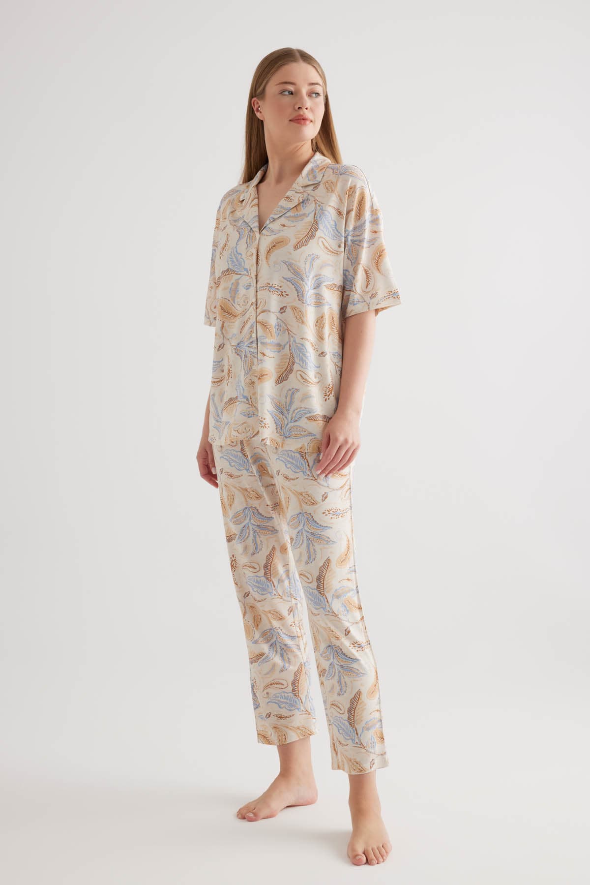 Women's Blue Printed Viscose Pajama Set — view 4