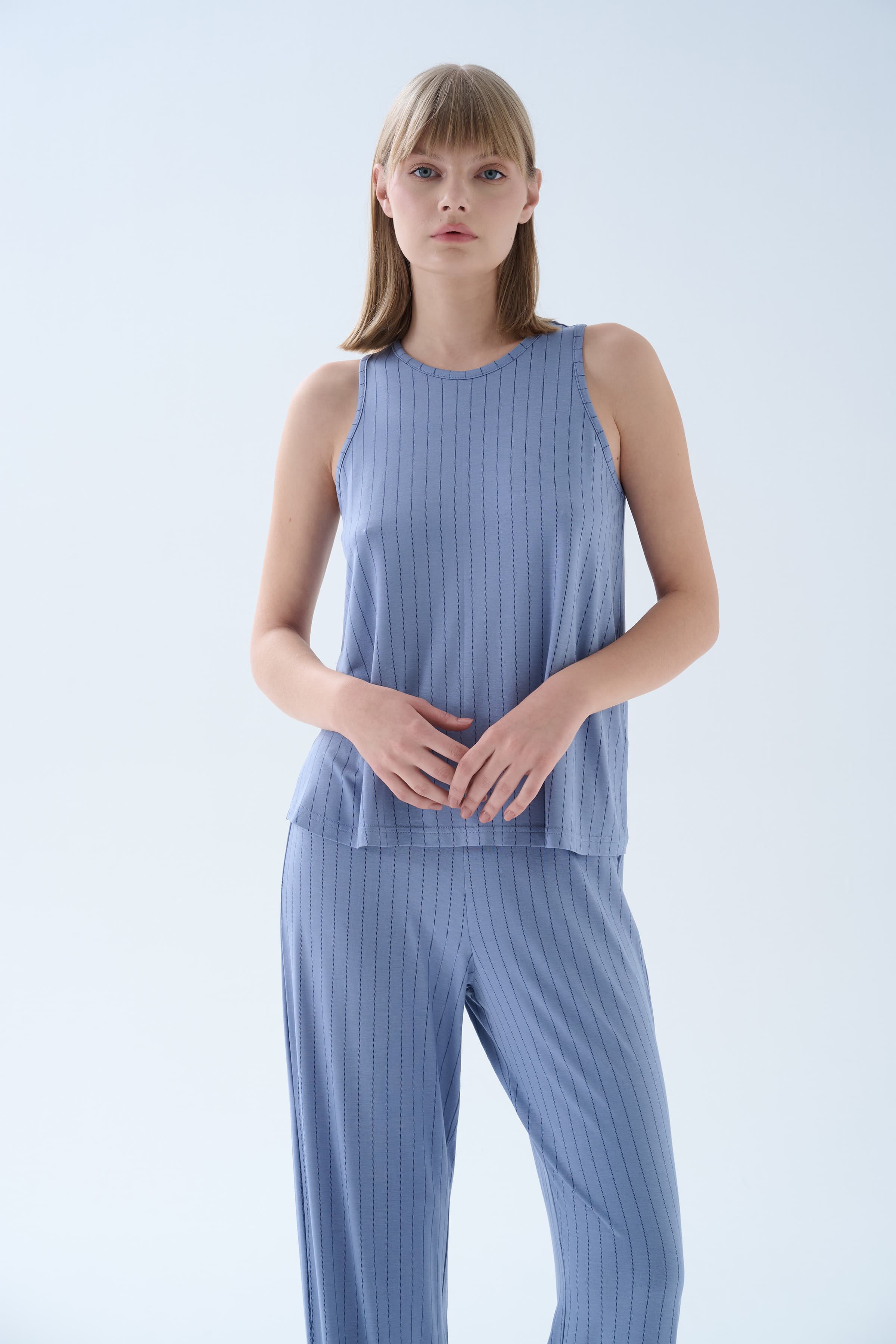 Women's Blue Striped Viscose Pajama Set — view 4