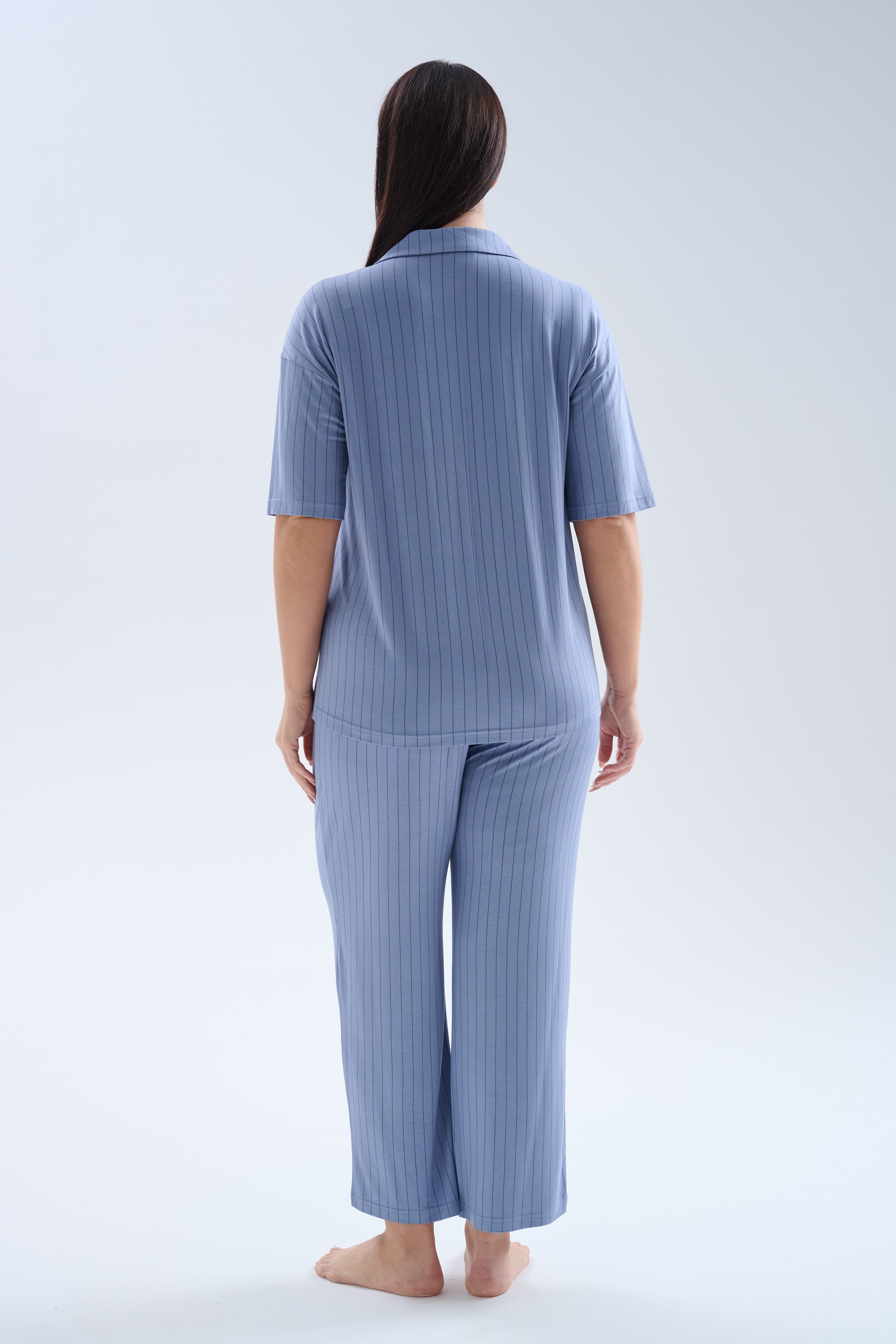 Women's Blue Striped Viscose Pajama Set — view 3