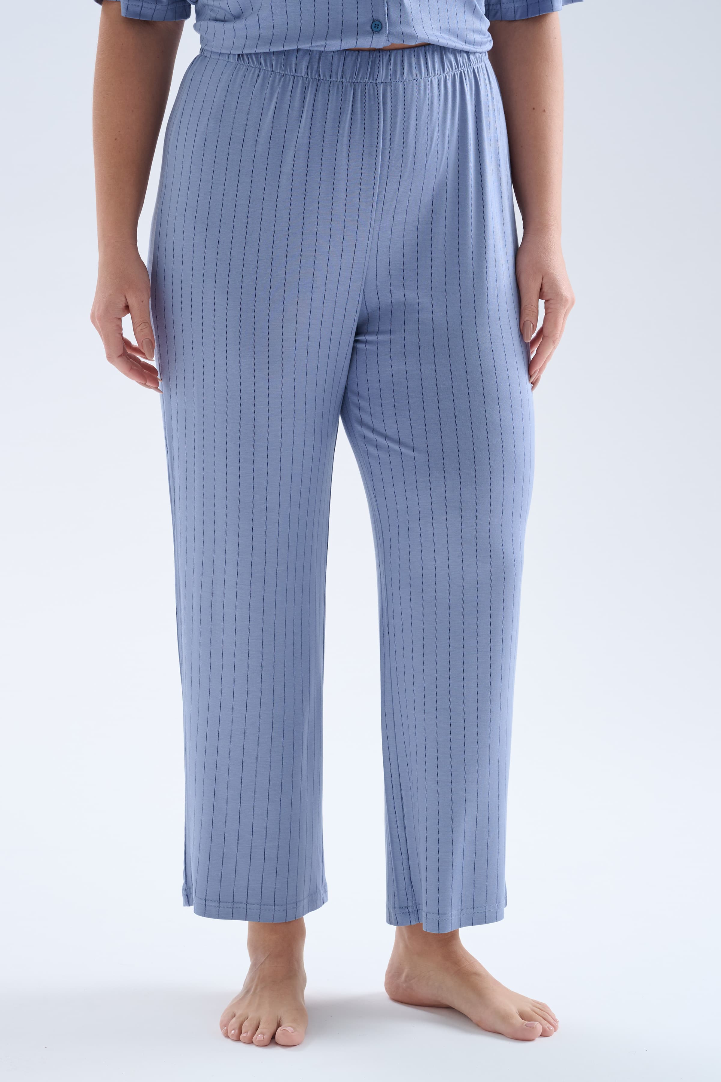 Women's Blue Striped Viscose Pajama Set — view 4