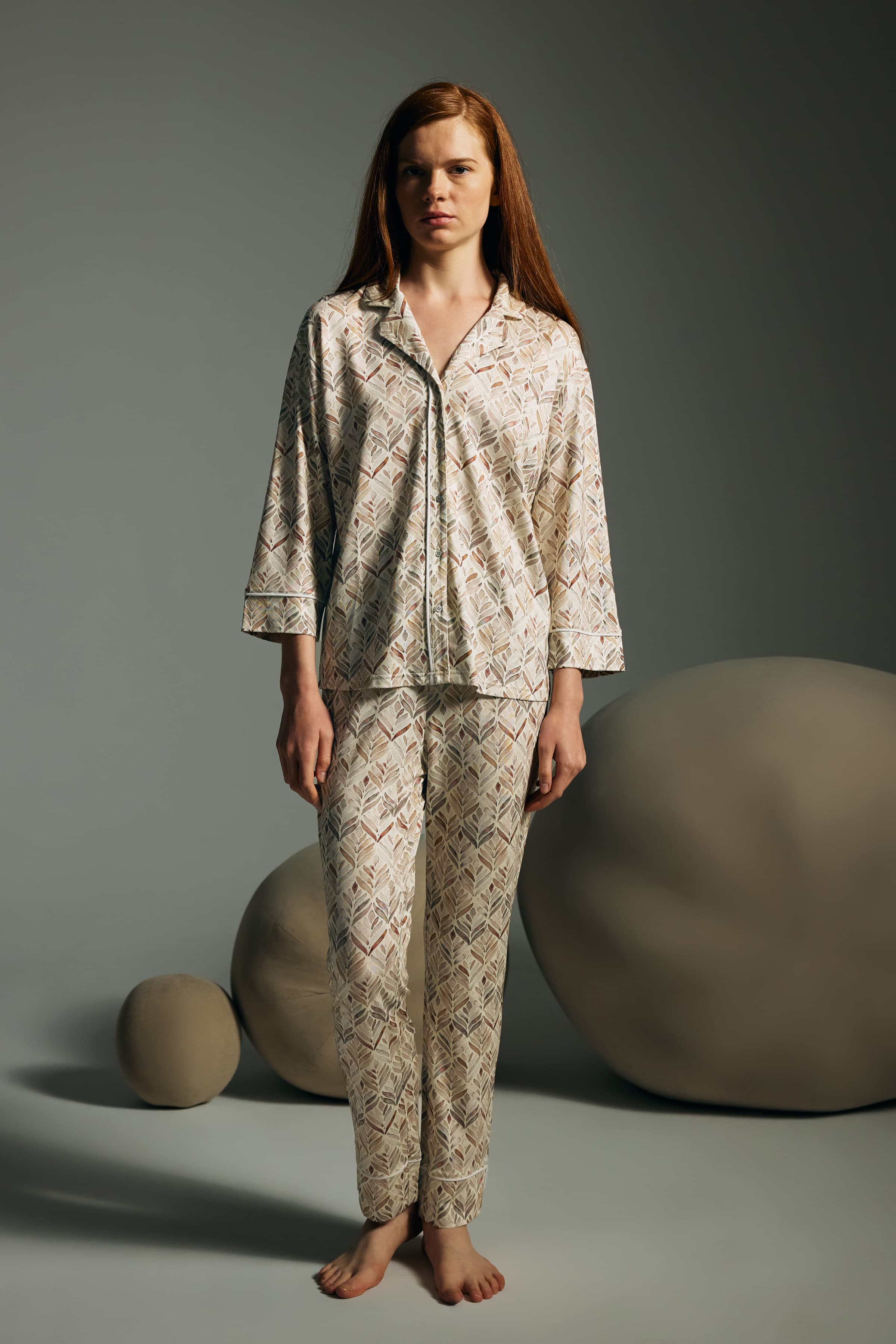 Women's Brown Printed Viscose Pajama Set — view 1